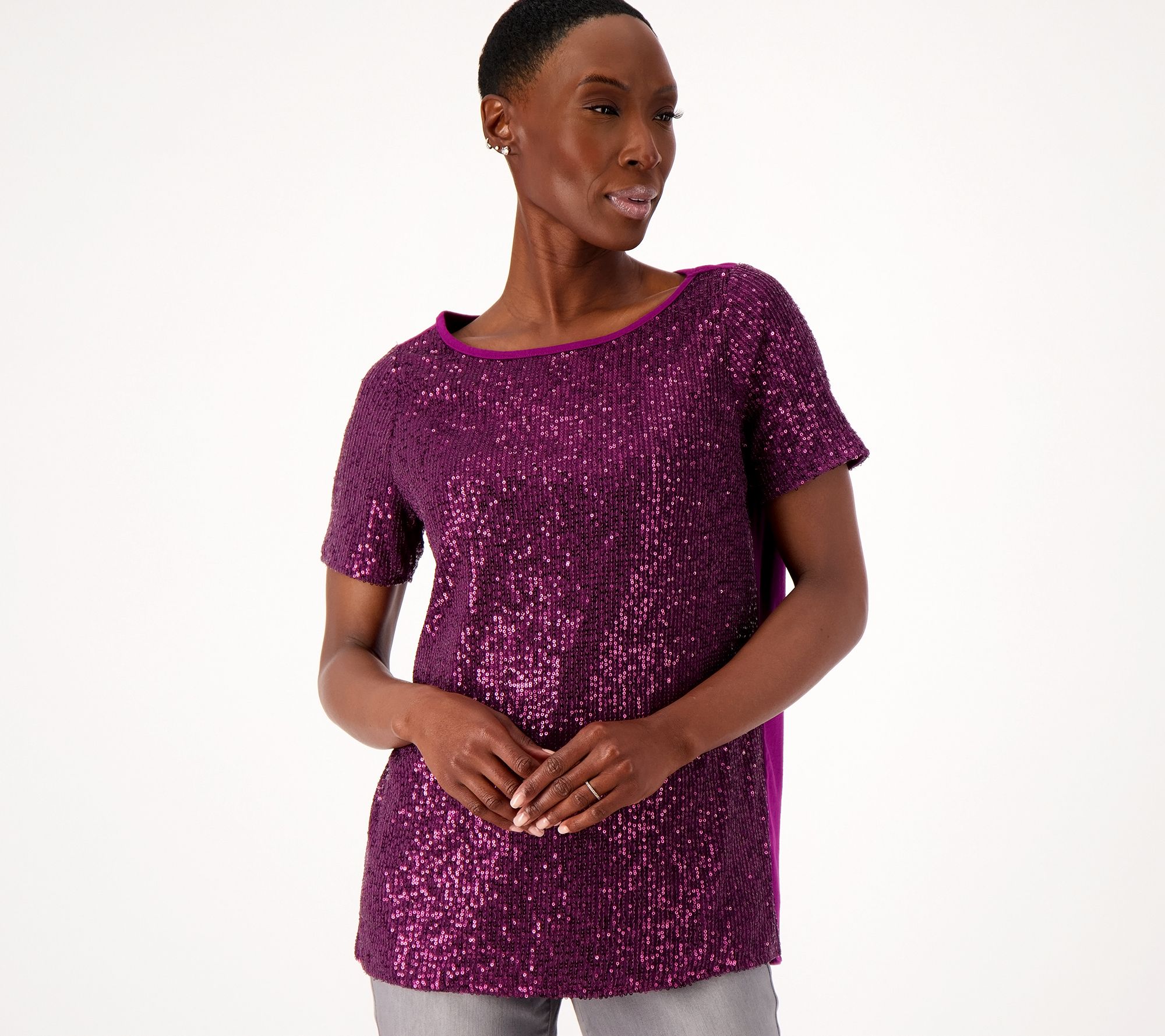 "As Is" Belle by Kim Gravel Sequin Front Knit Back Top