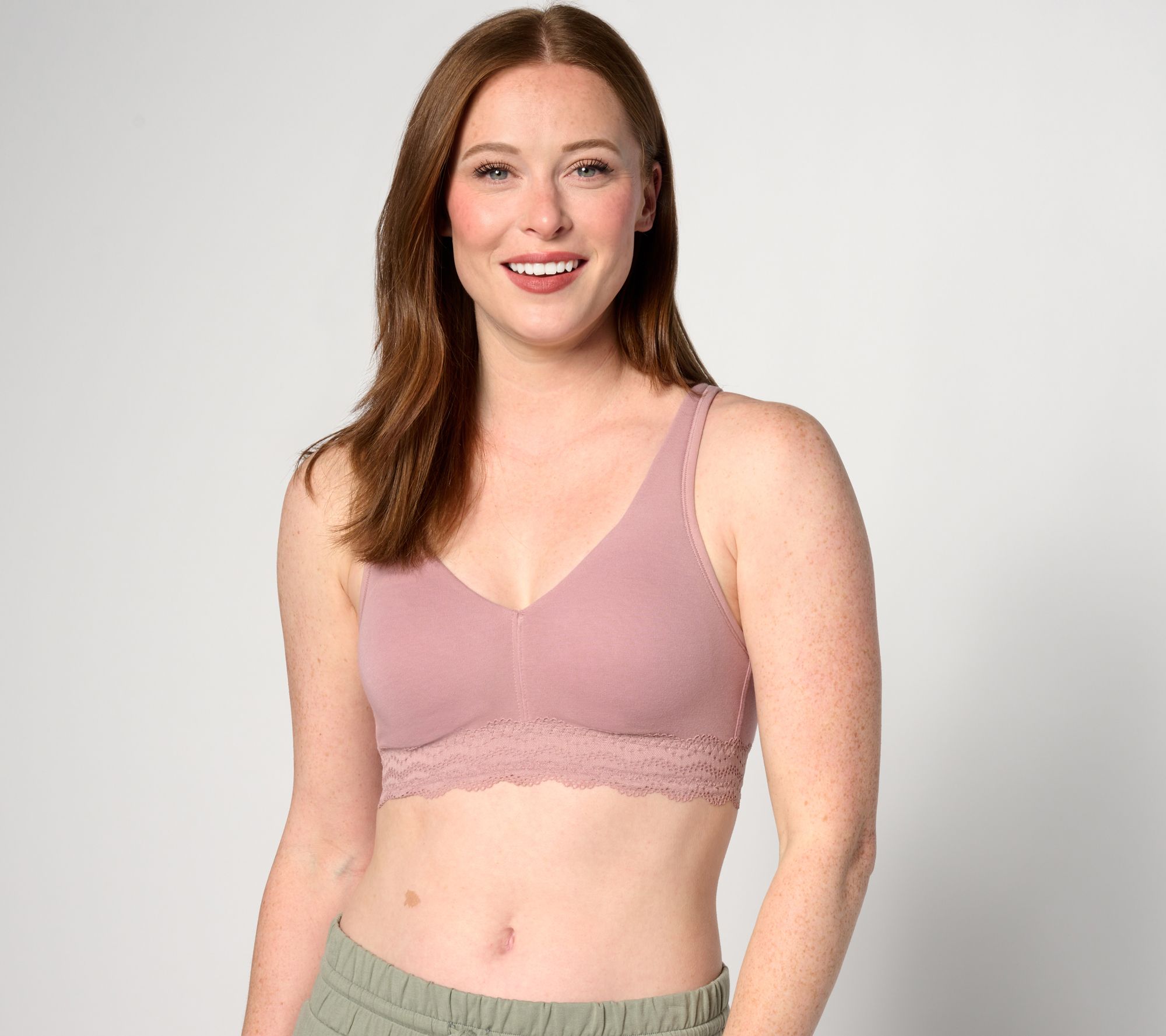 Cuddl Duds Intimates Cotton Core Lace Trimmed Lounge Bra 
