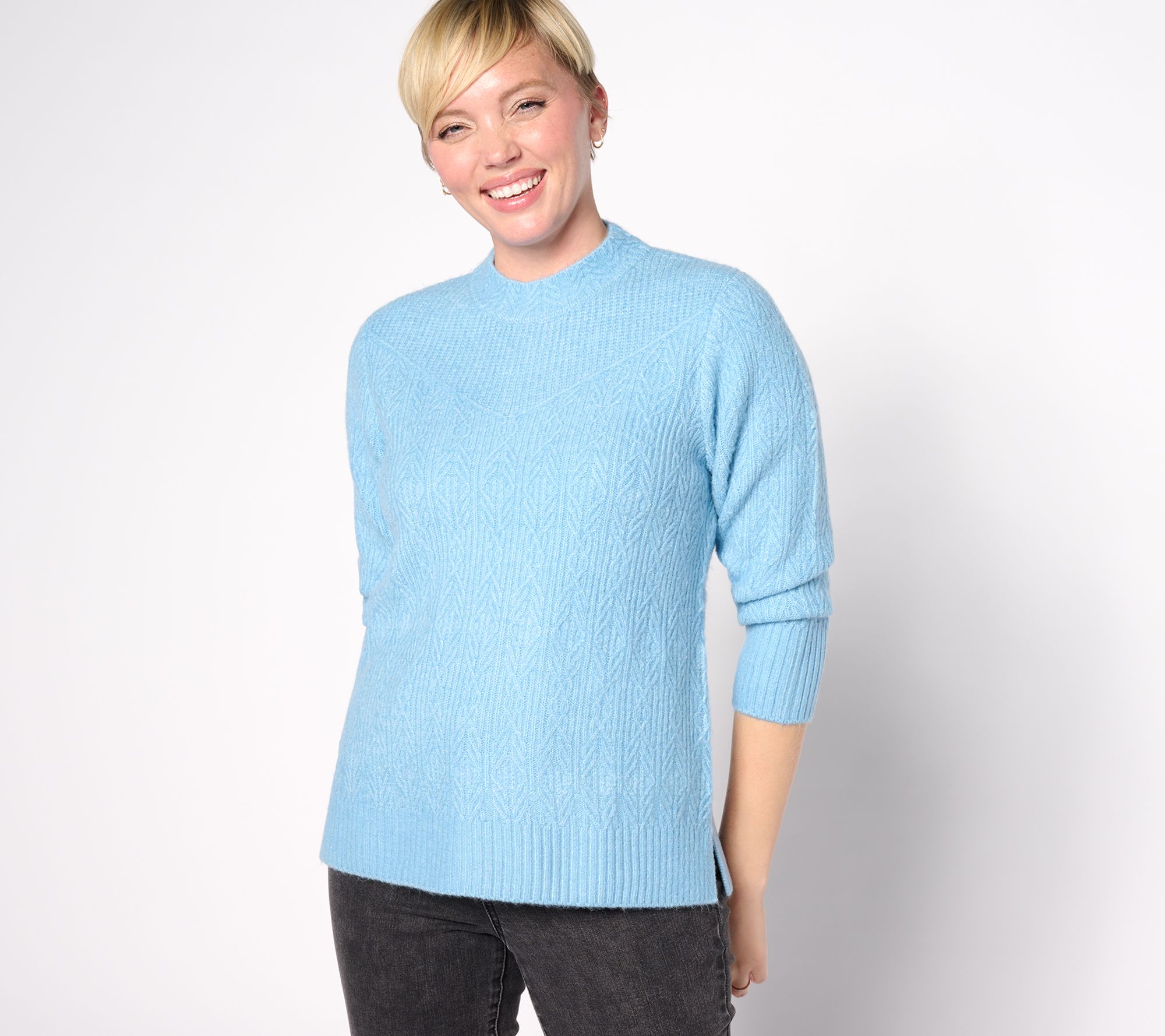 Isaac Mizrahi Live! High Crew Neck Pullover Cable Sweater 