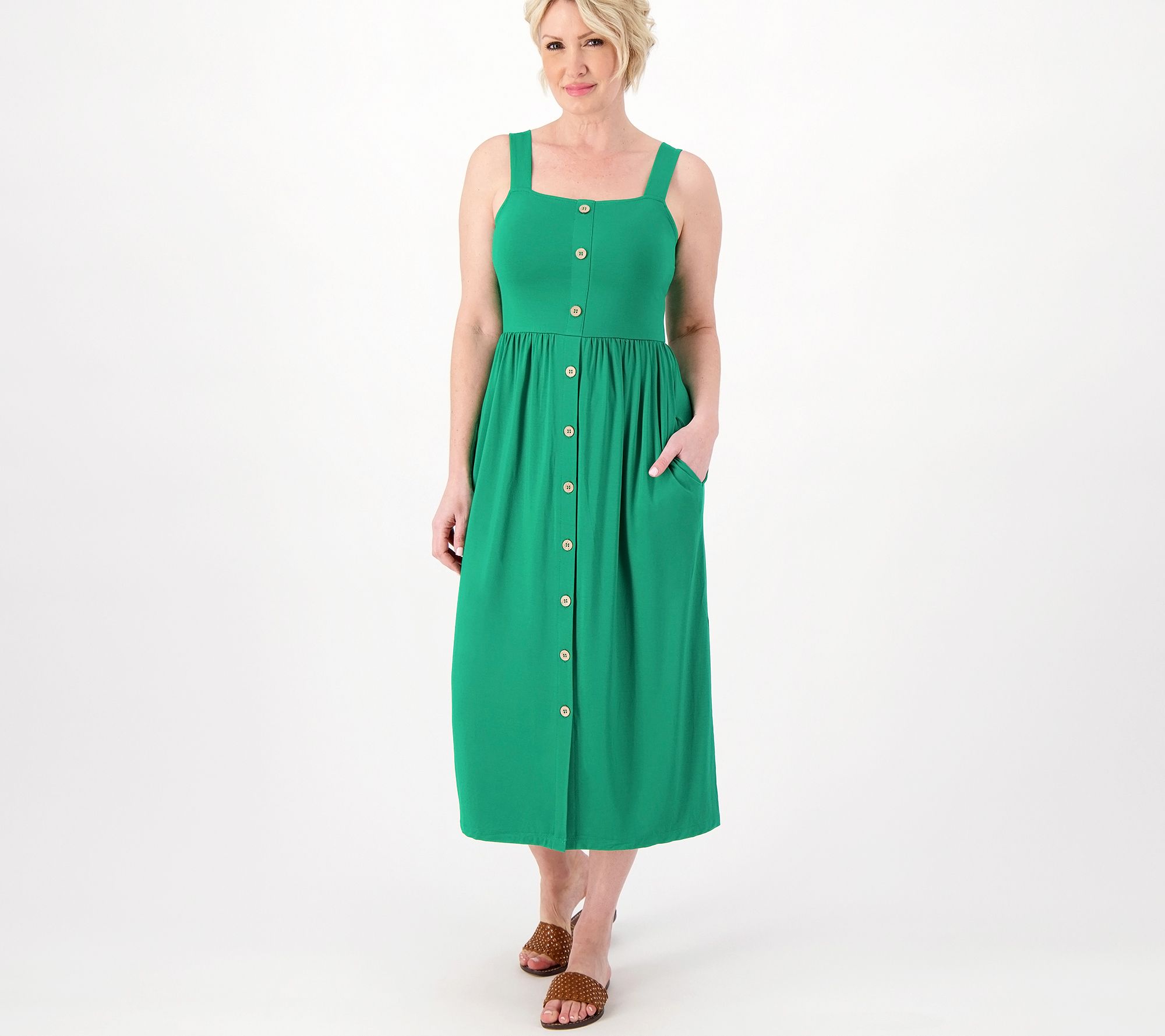 "As Is" Susan Graver Weekend Regular Cool Touch Button Midi Dress
