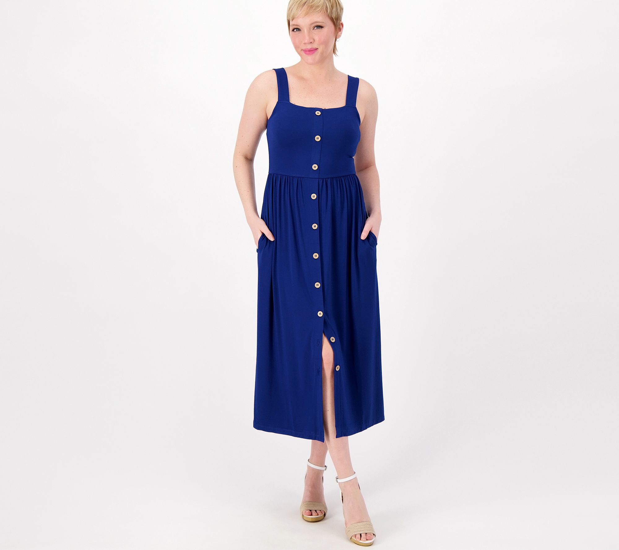 "As Is" Susan Graver Weekend Regular Cool Touch Button Midi Dress