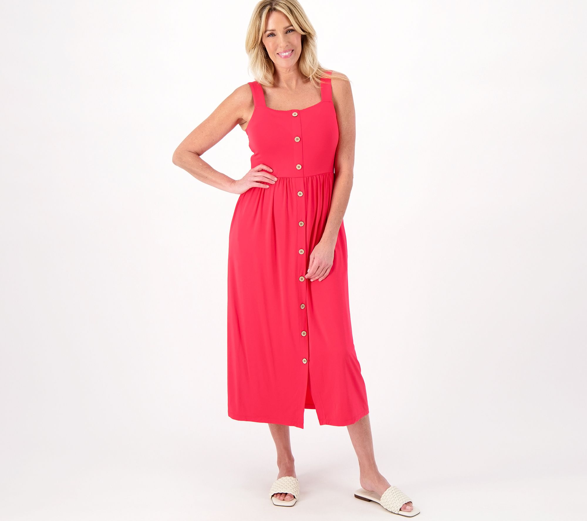 "As Is" Susan Graver Weekend Regular Cool Touch Button Midi Dress