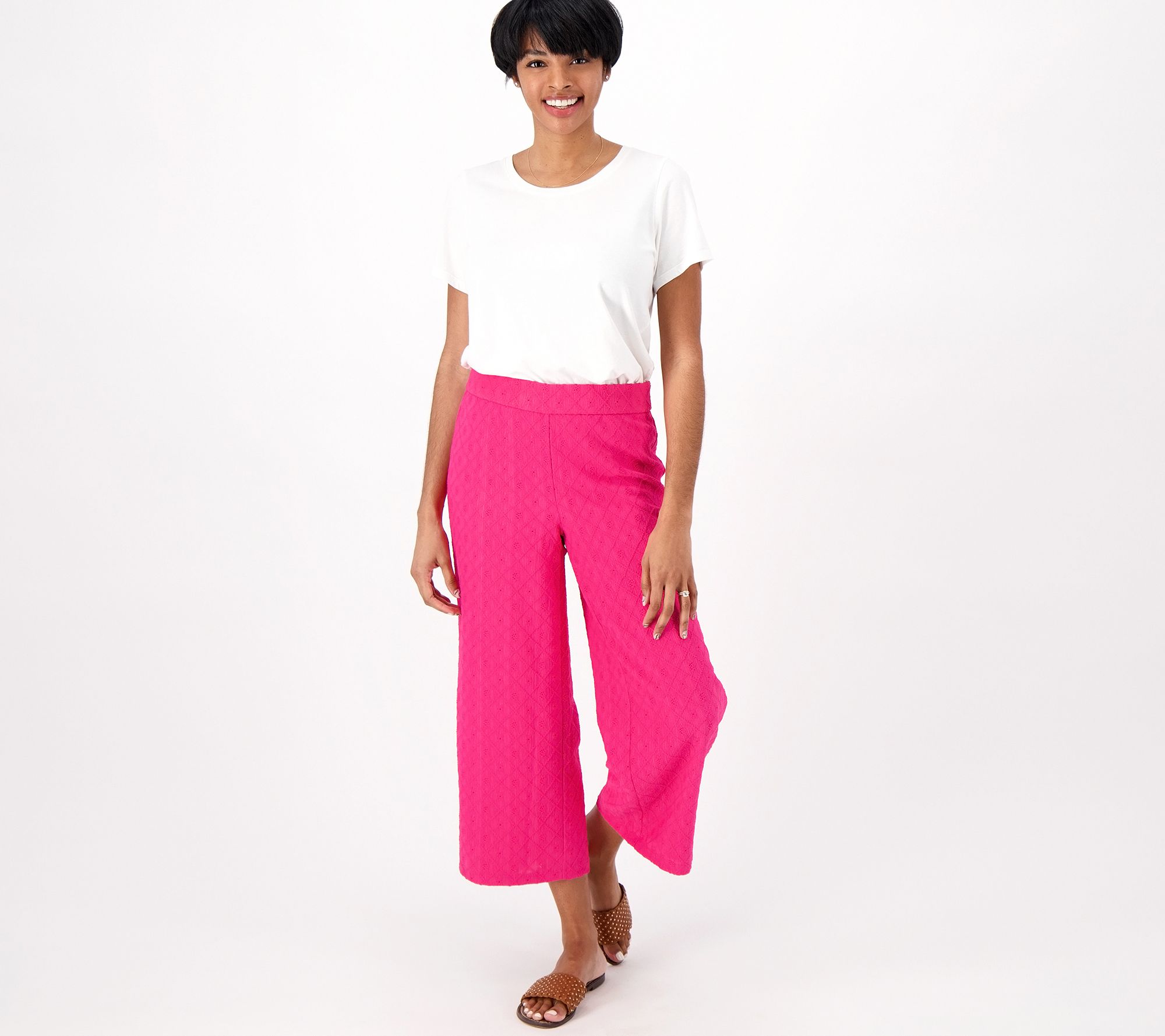 As Is Isaac Mizrahi Live Petite Textured Knit Crop Pants