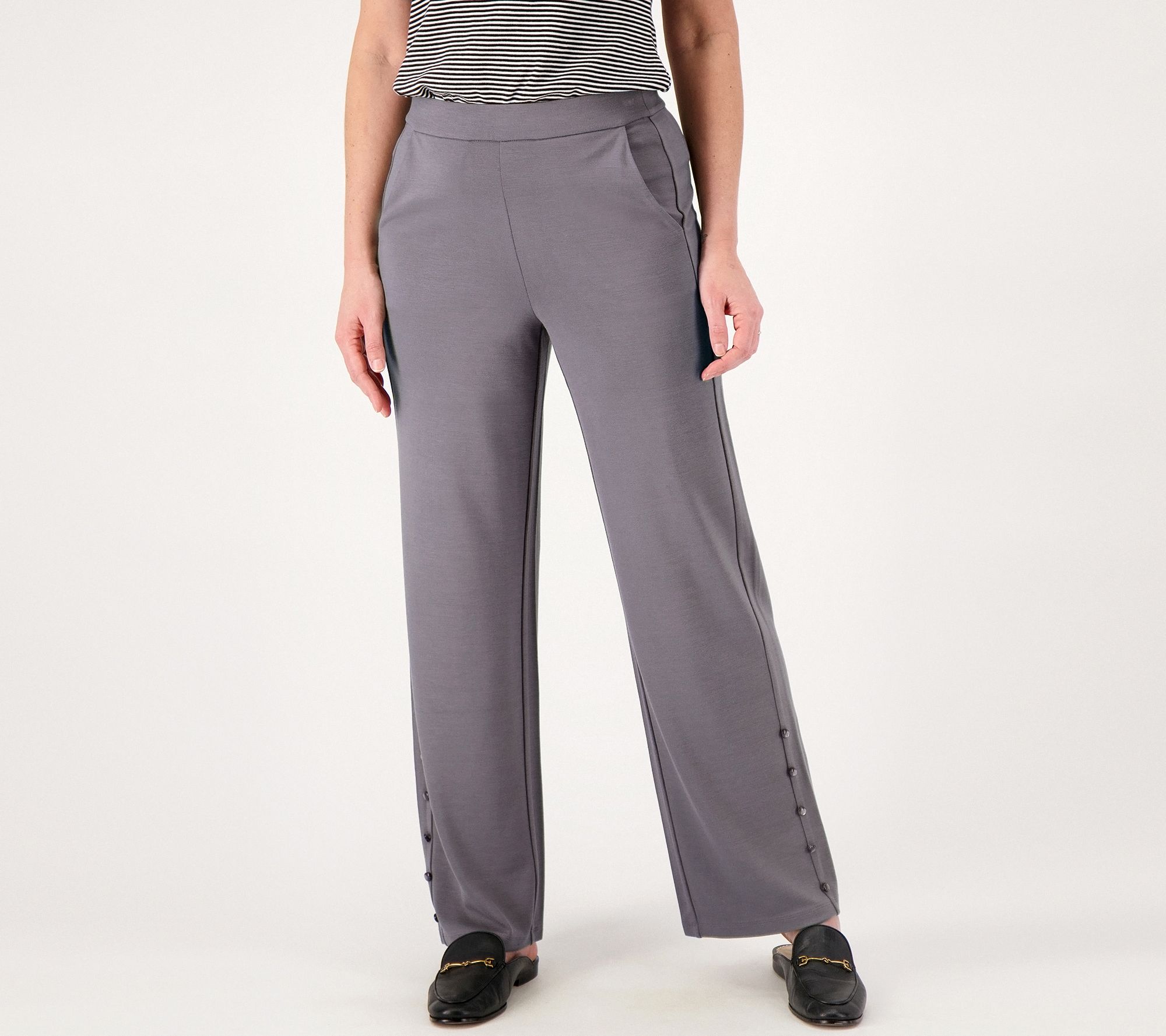 "As Is" Isaac Mizrahi Live Tall Ponte Pant with Pearl Buttons