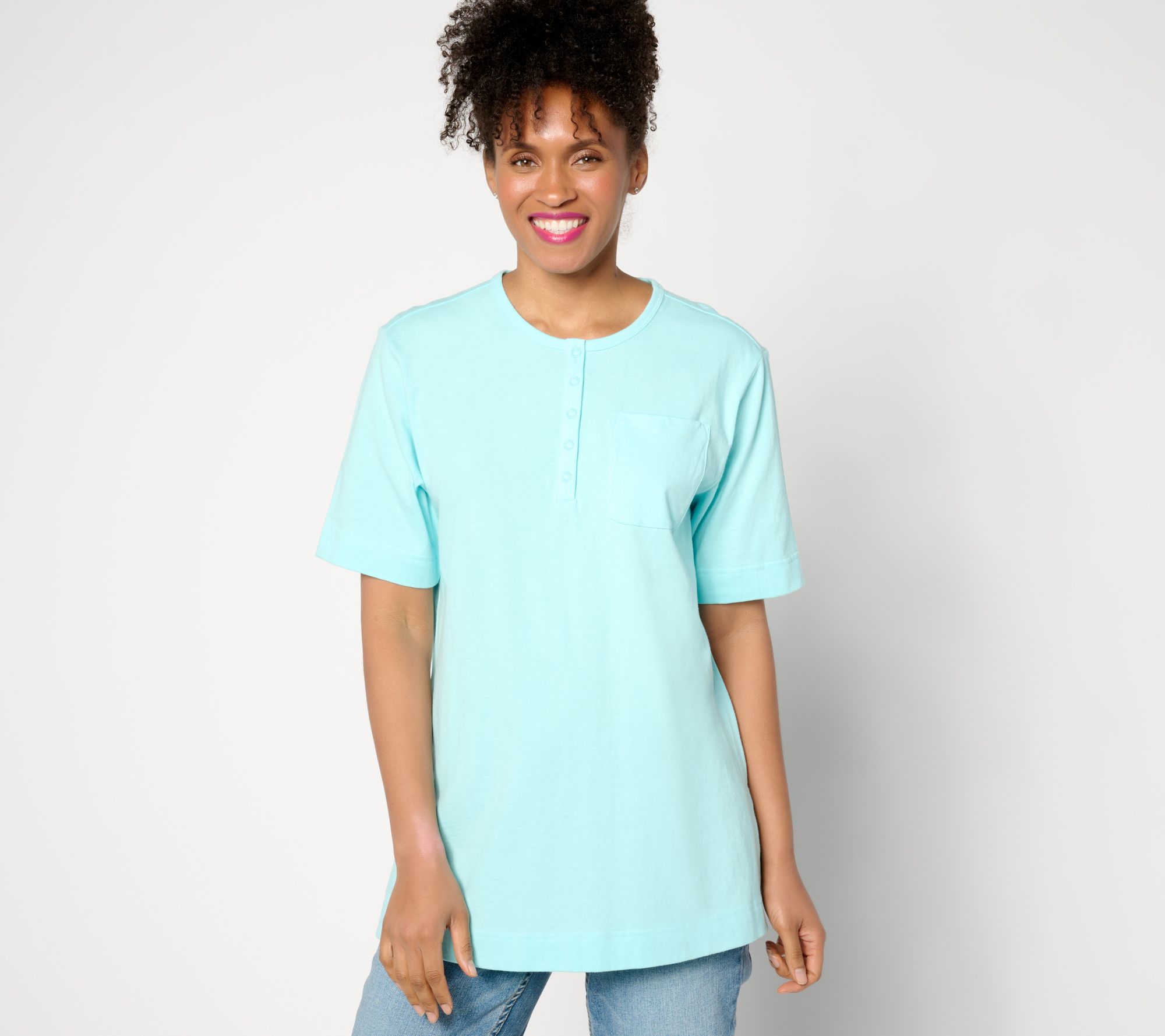 Denim & Co. Essentials Regular True Cotton Jersey Henley Tunic