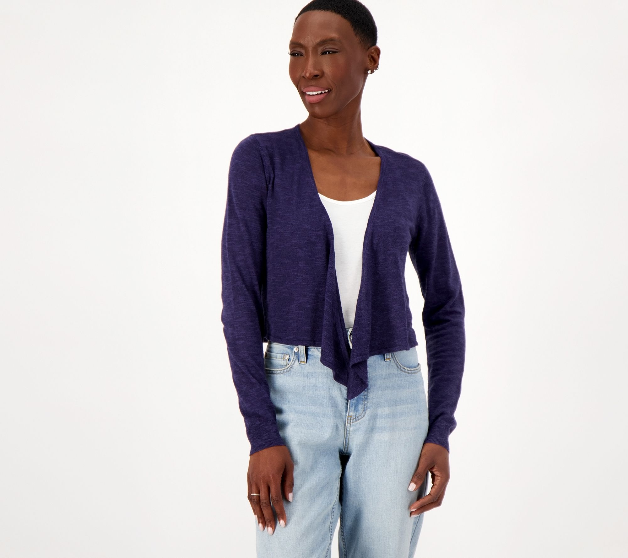 "As Is" Joan Rivers Cotton Rayon Open Front Tie Cardigan