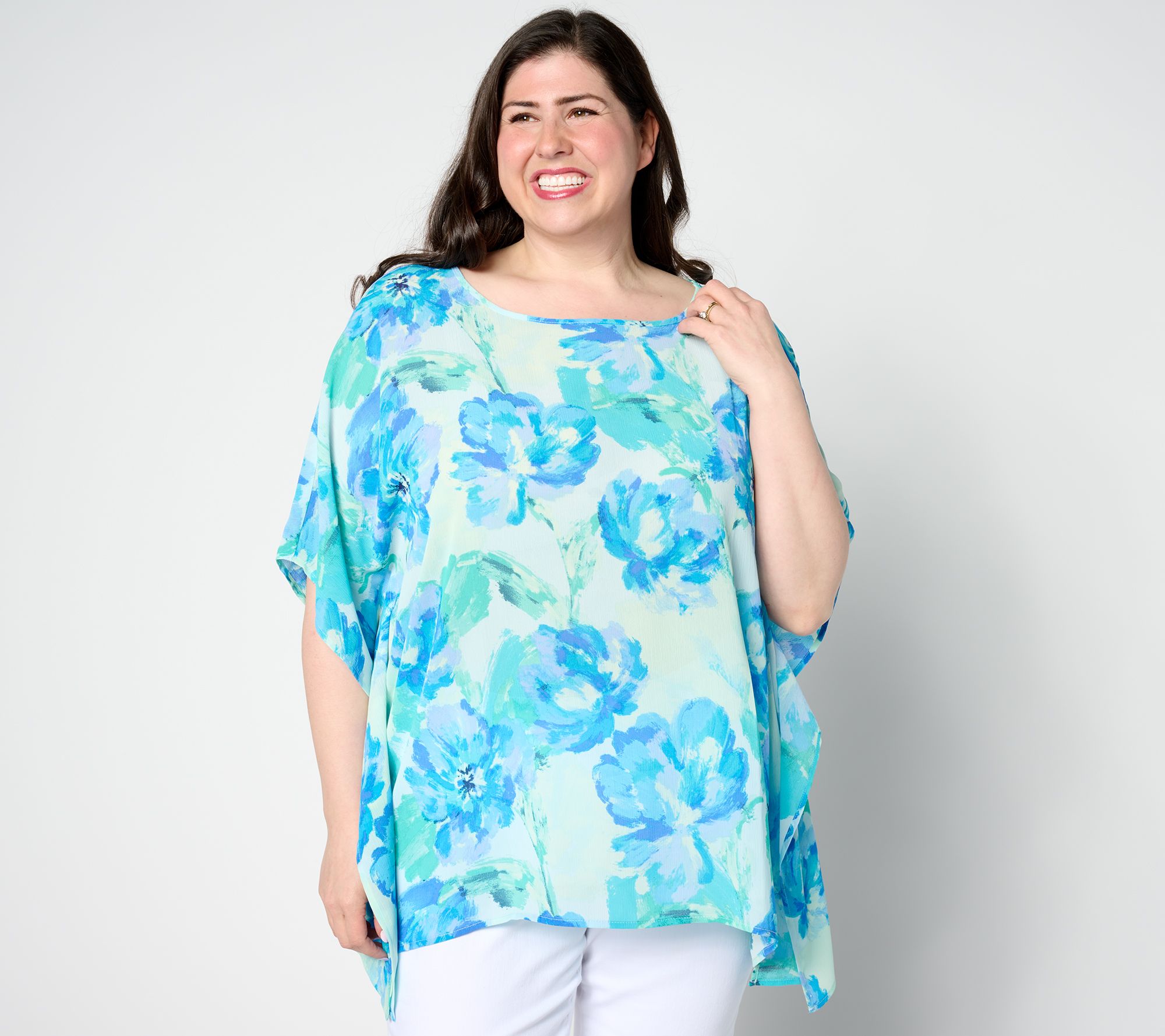 Isaac Mizrahi Live! Printed Crinkle Chiffon Scarf Top