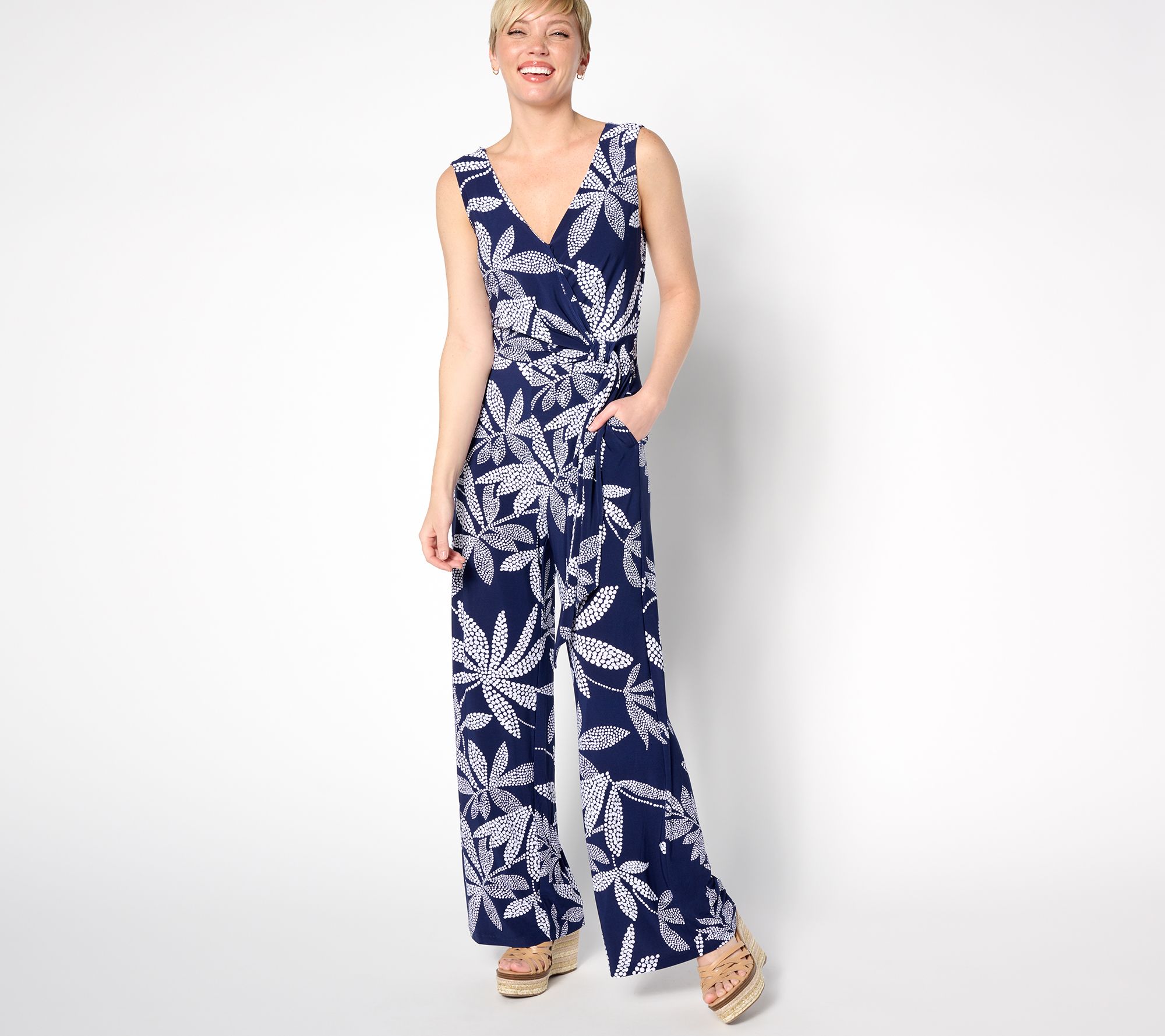 Dennis Basso Petite Printed Italia Knit Jumpsuit