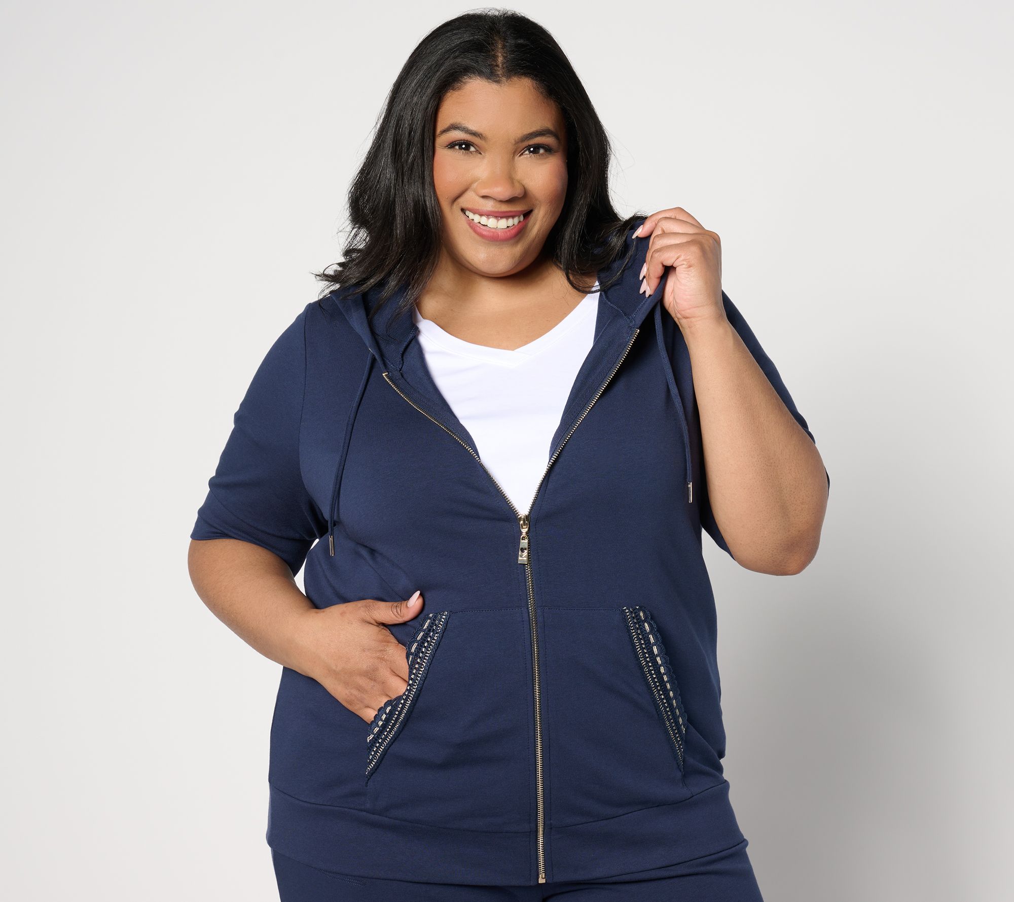 Belle Beach by Kim Gravel French Terry Short Sleeve Zip Hoodie