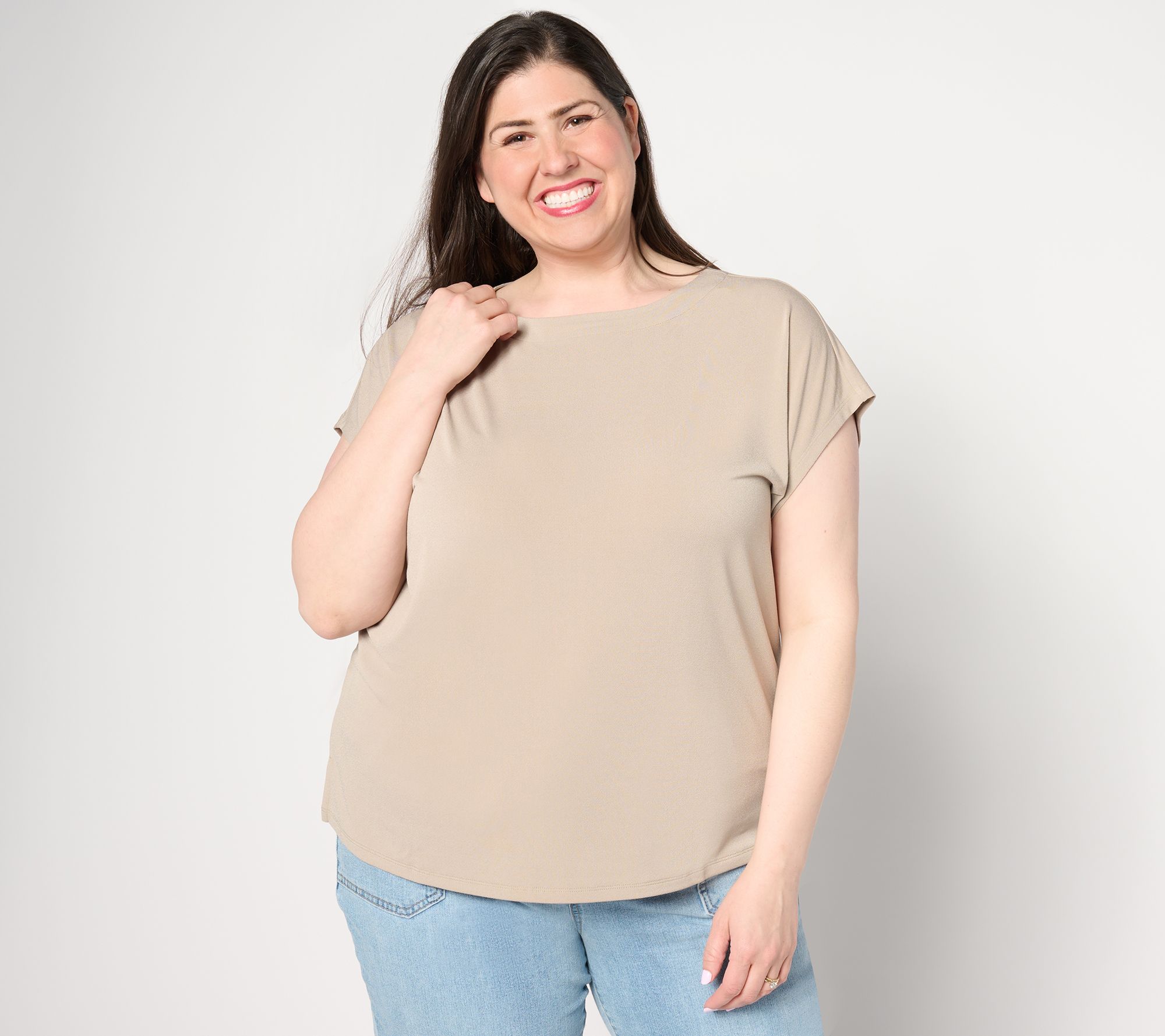 Isaac Mizrahi Live! Pebble Knit Boatneck Top with Cap Sleeves