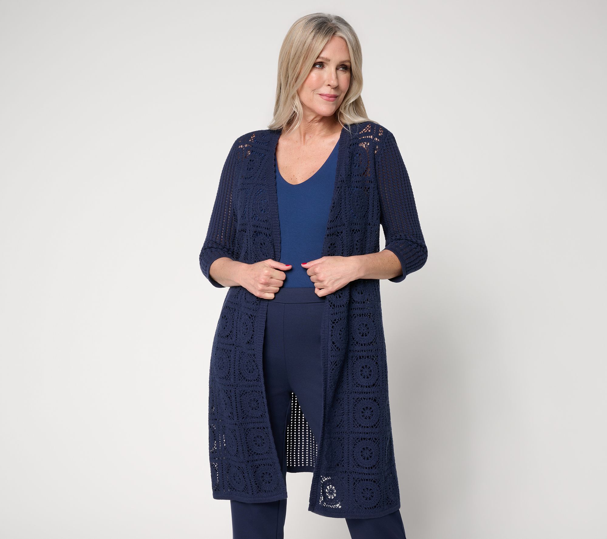 Joan Rivers Open-Front Crochet Duster Sweater