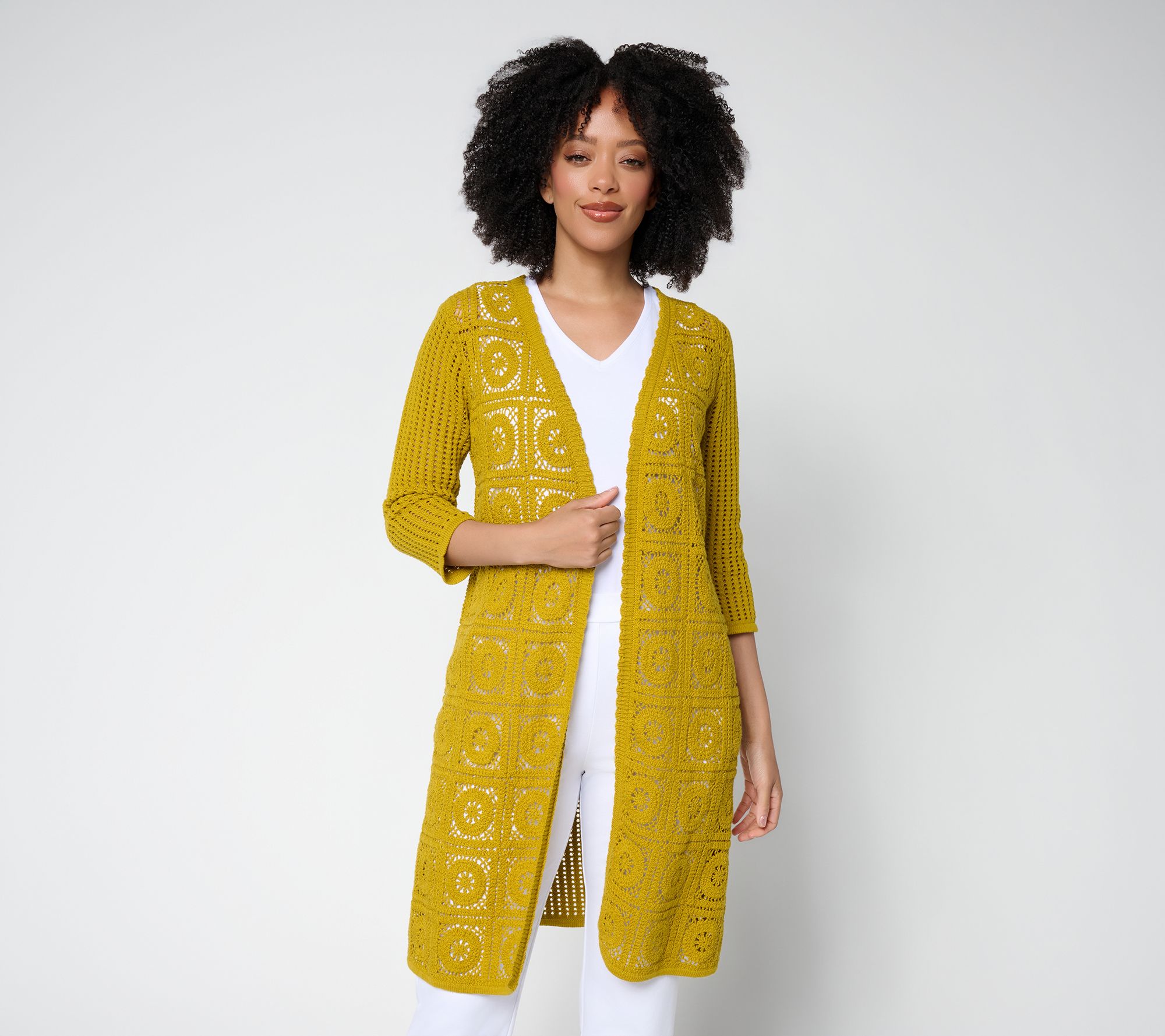 Joan Rivers Open-Front Crochet Duster Sweater