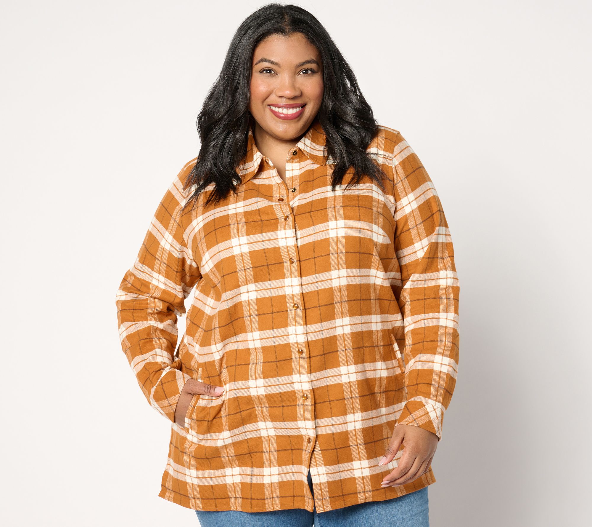 Joan Rivers Regular Cotton Plaid Flannel Snap Front Shirt