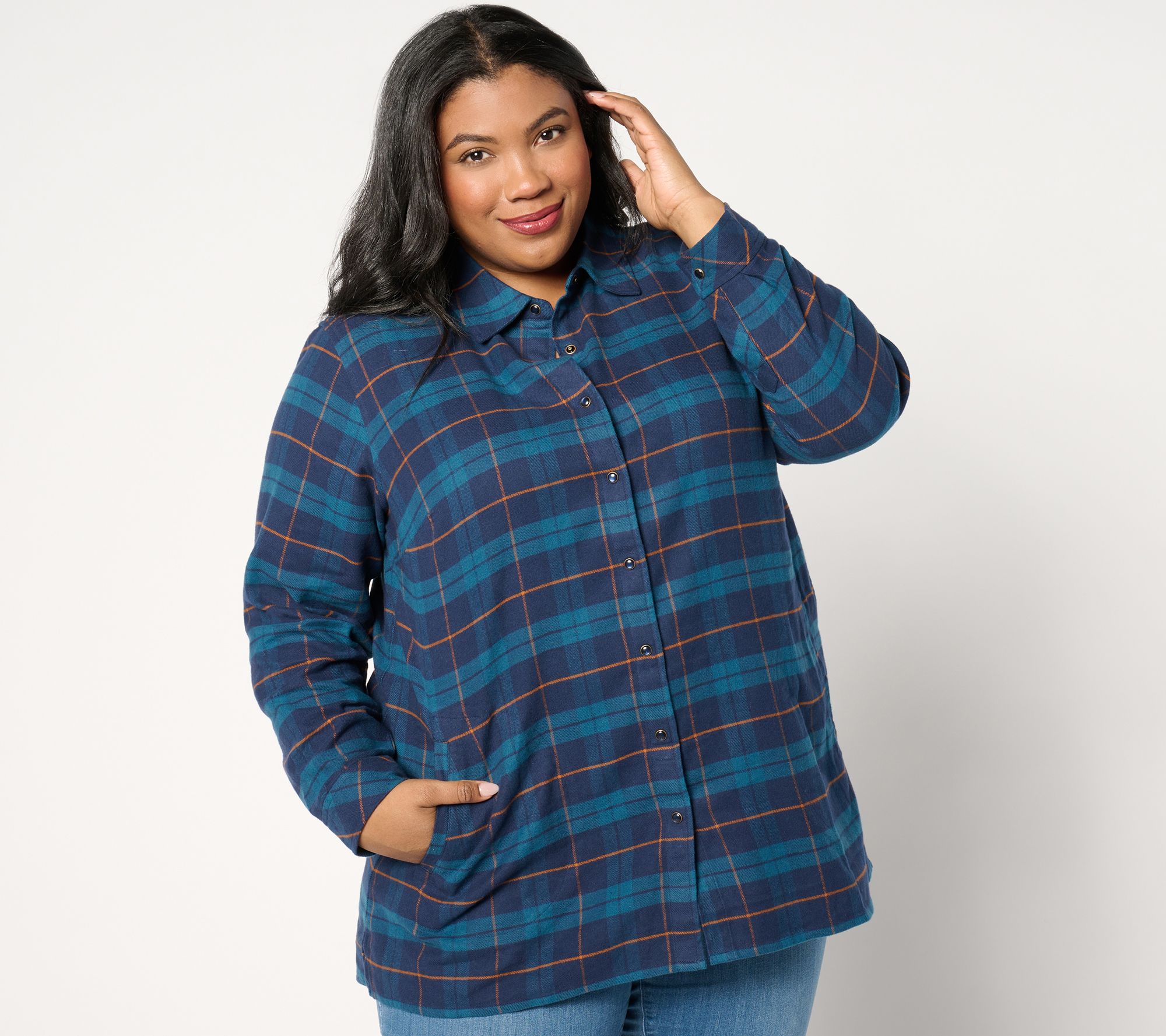 Joan Rivers Regular Cotton Plaid Flannel Snap Front Shirt