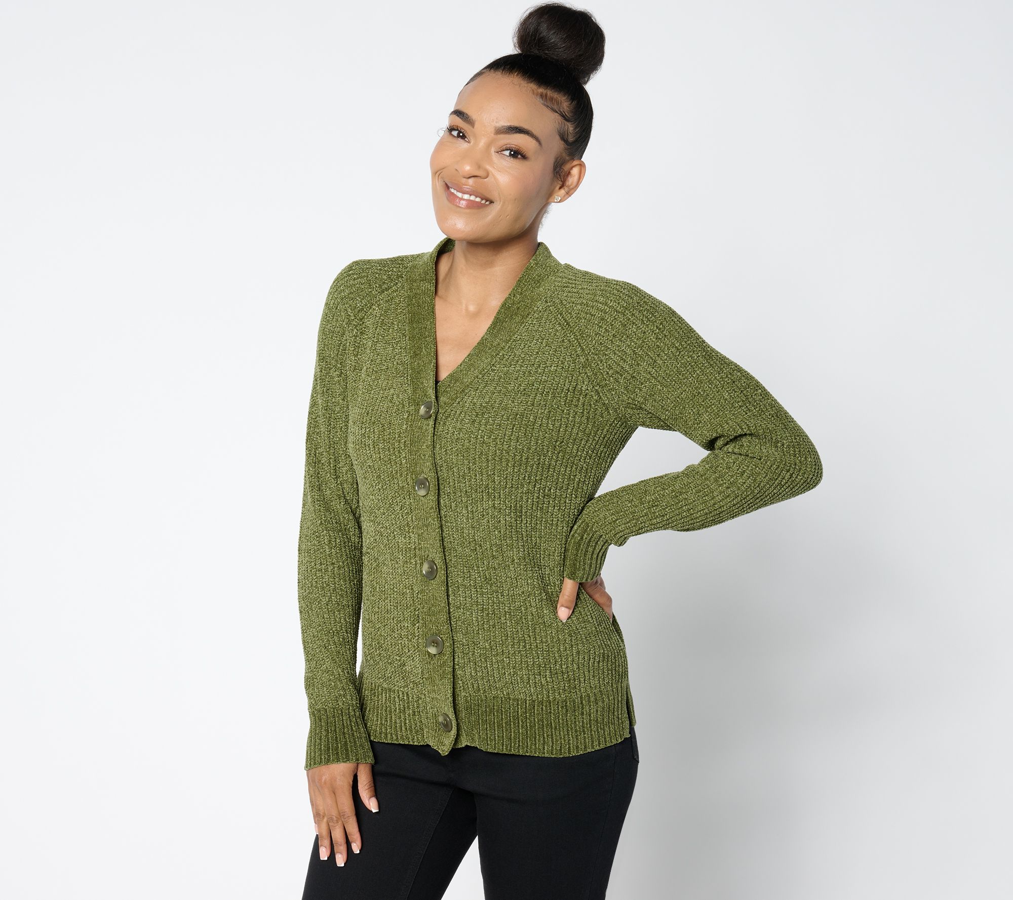 Belle by Kim Gravel Chenille Shaker Knit Boxy Cardigan