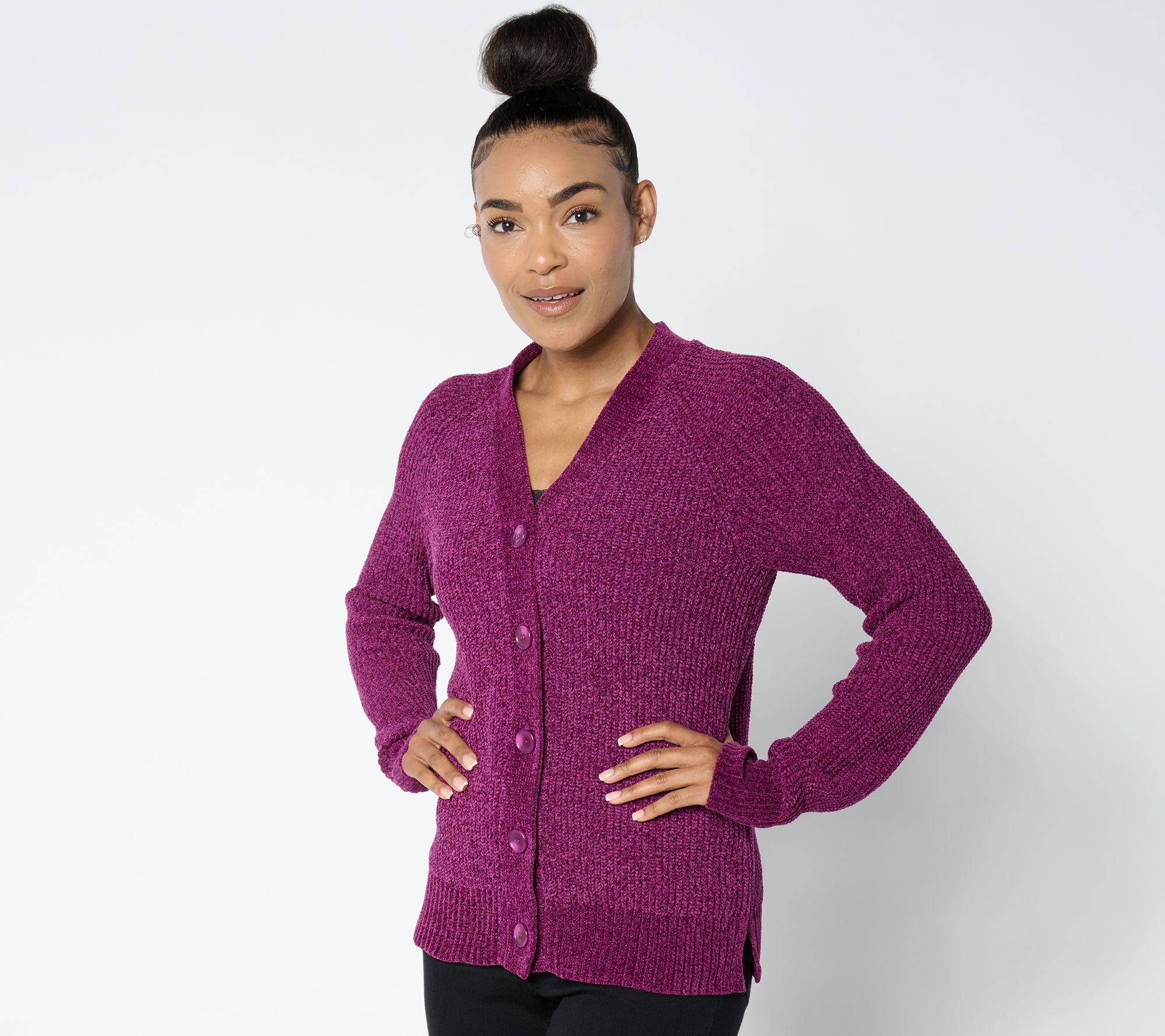 Belle by Kim Gravel Chenille Shaker Knit Boxy Cardigan