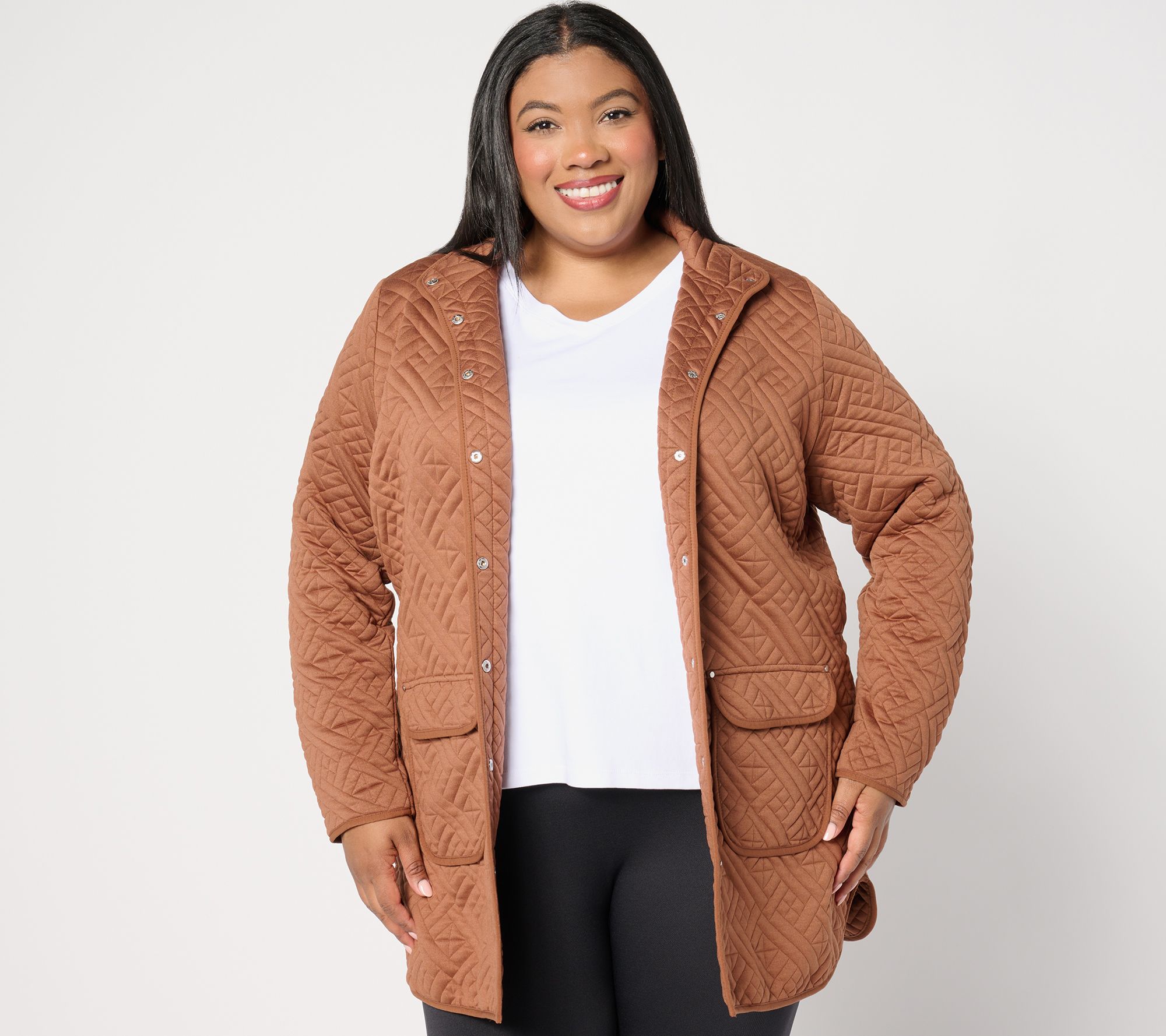 Sport Savvy Regular Quilted Knit Long Snap Front Jacket - QVC.com