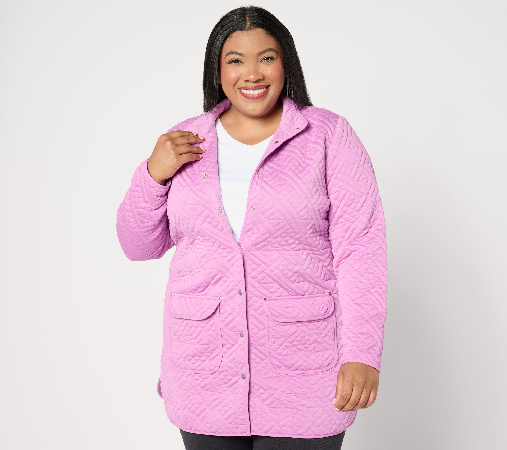 Sport Savvy Regular Quilted Knit Long Snap Front Jacket