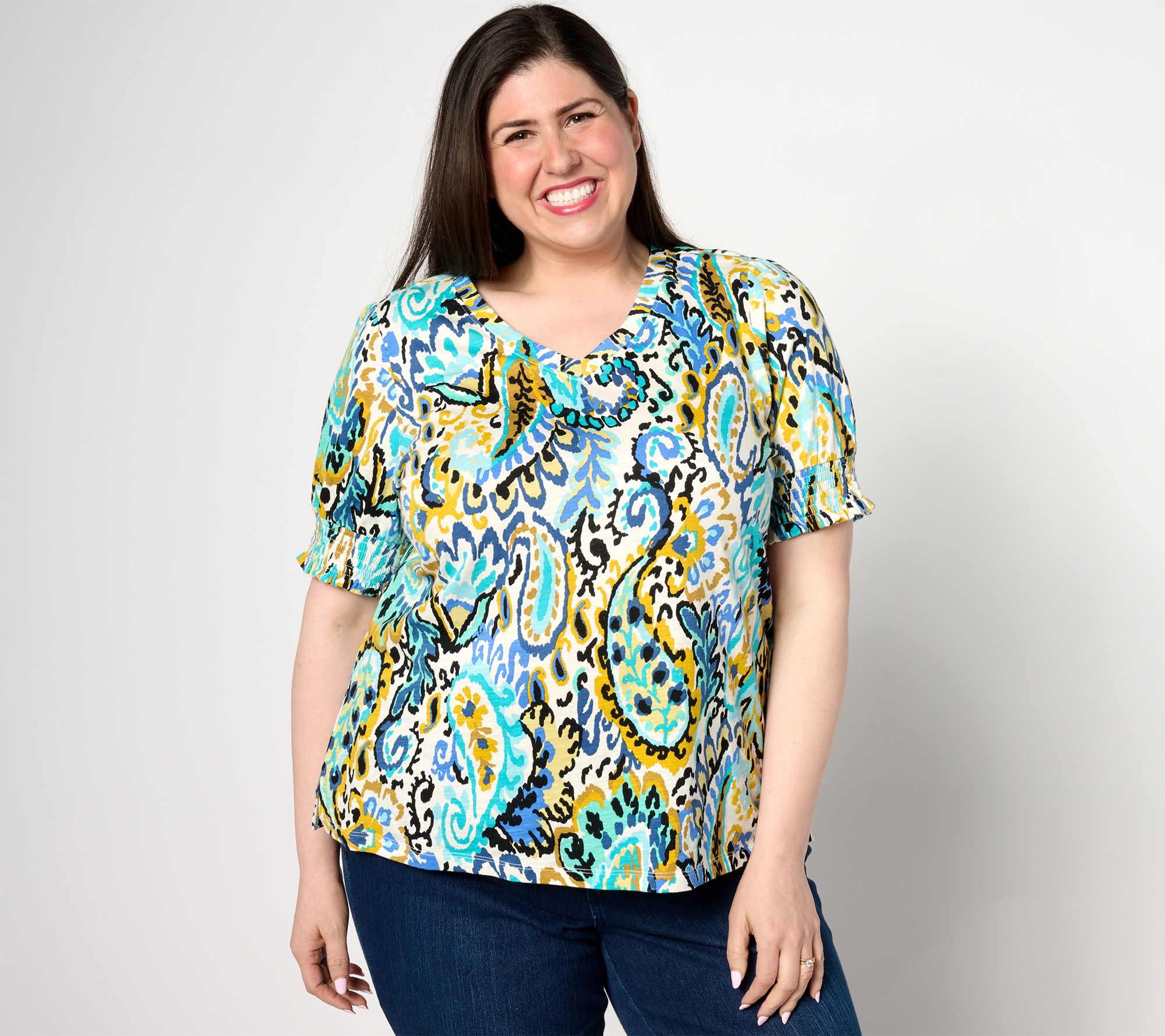 "As Is" Belle by Kim Gravel Slub Knit Paisley Perfection Top