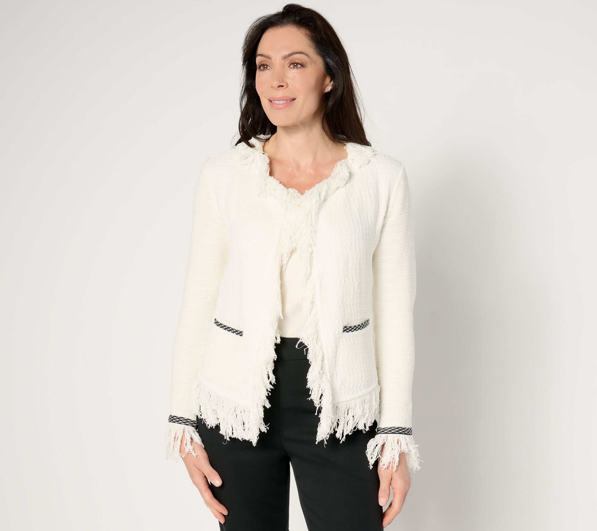 NIC+ZOE Statement Fringe Mix Knit Jacket - QVC.com