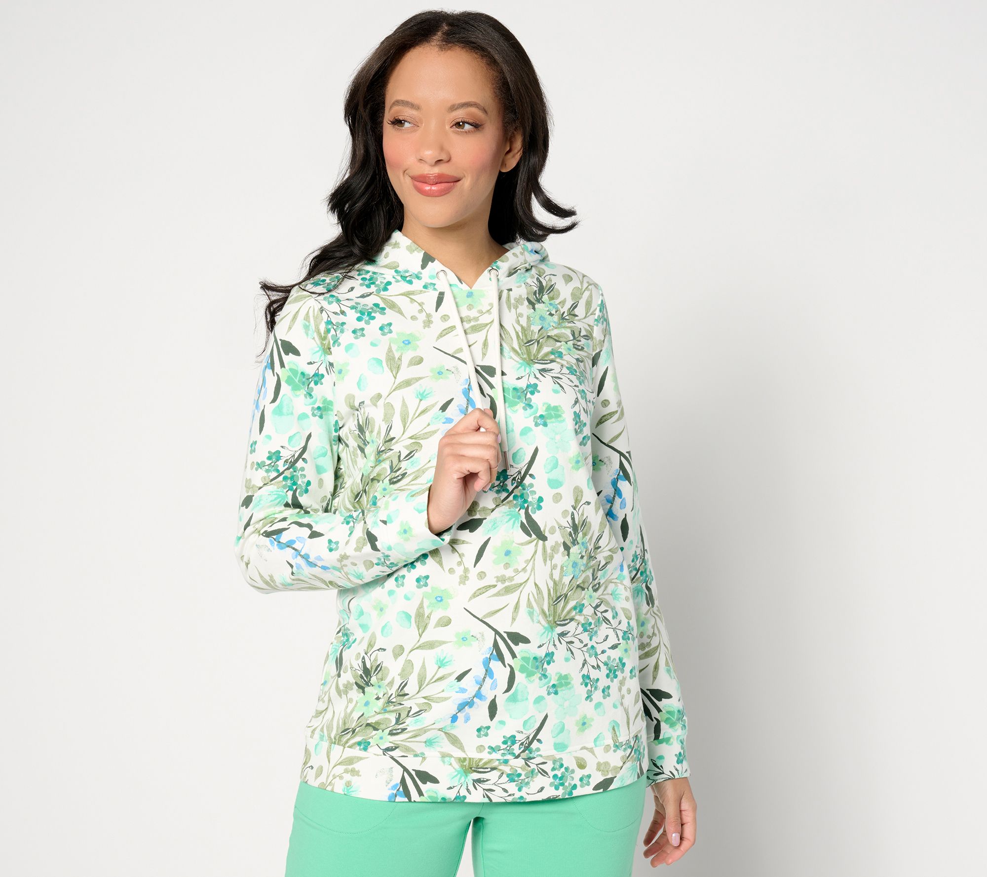 "As Is" Denim & Co. Printed French Terry Long Sleeve Hooded Pullover