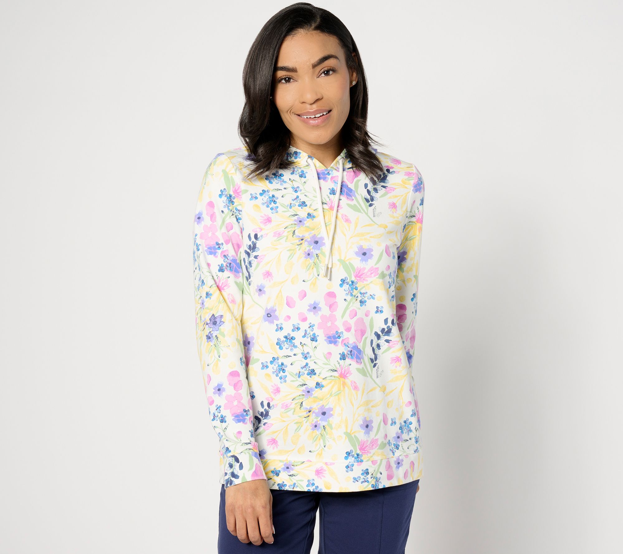 "As Is" Denim & Co. Printed French Terry Long Sleeve Hooded Pullover