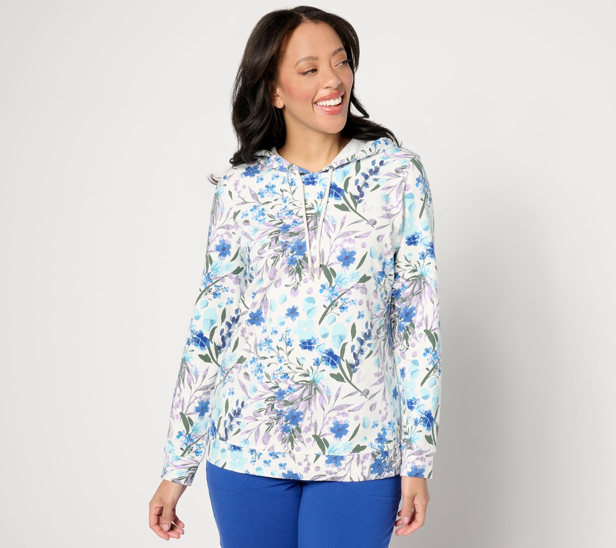 "As Is" Denim & Co. Printed French Terry Long Sleeve Hooded Pullover