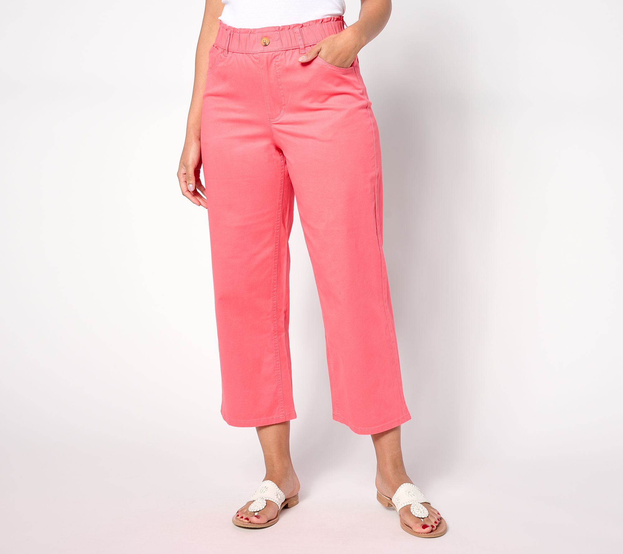 "As Is" Denim & Co. Easywear Twill Petite Cropped Pull-On Pants w/ Pocket
