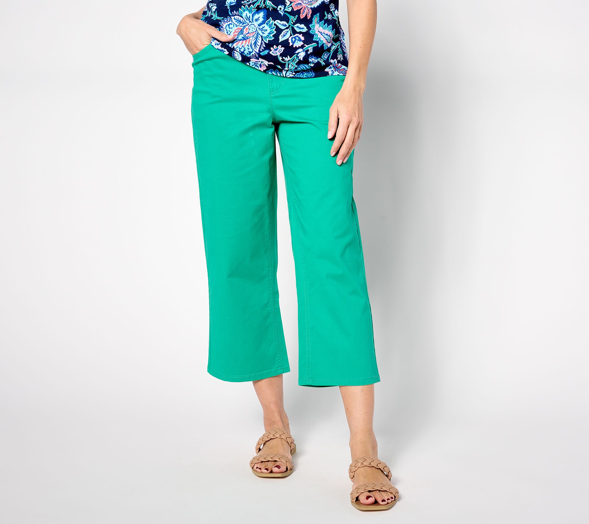 "As Is" Denim & Co. Easywear Twill Petite Cropped Pull-On Pants w/ Pocket