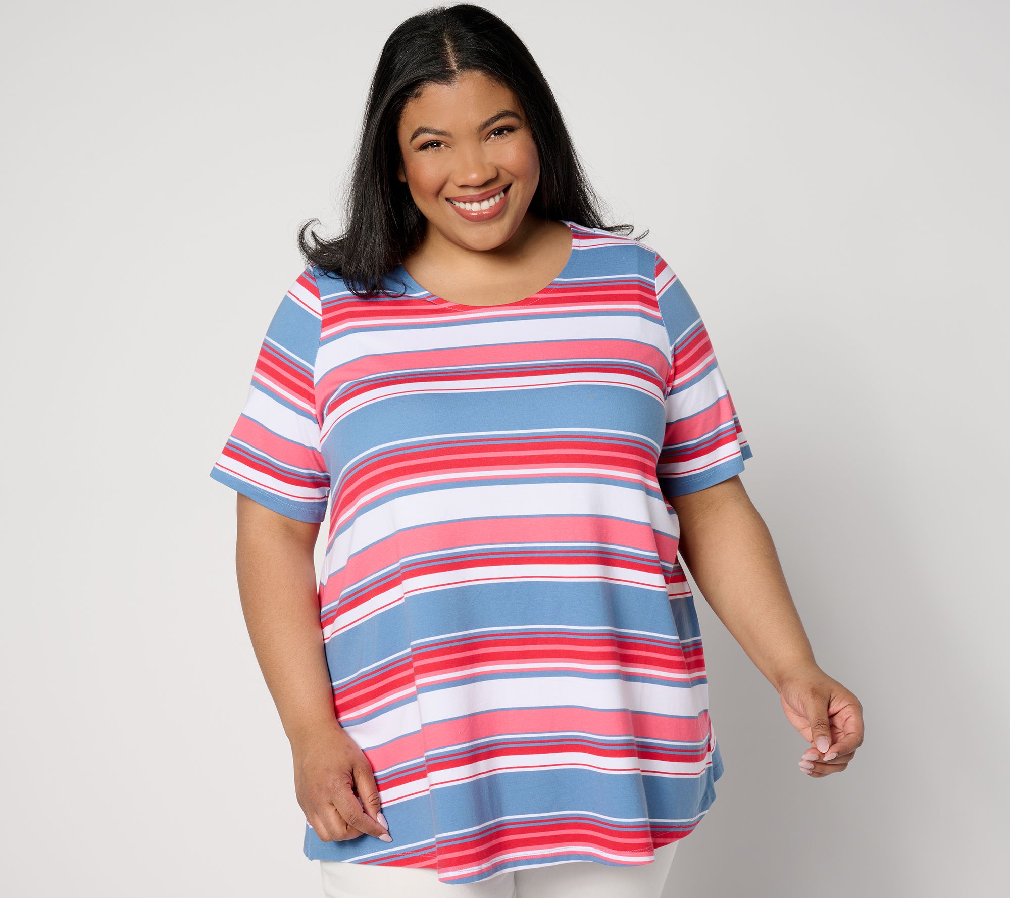 "As Is" Denim & Co. Americana Regular Short Sleeve Striped Tunic