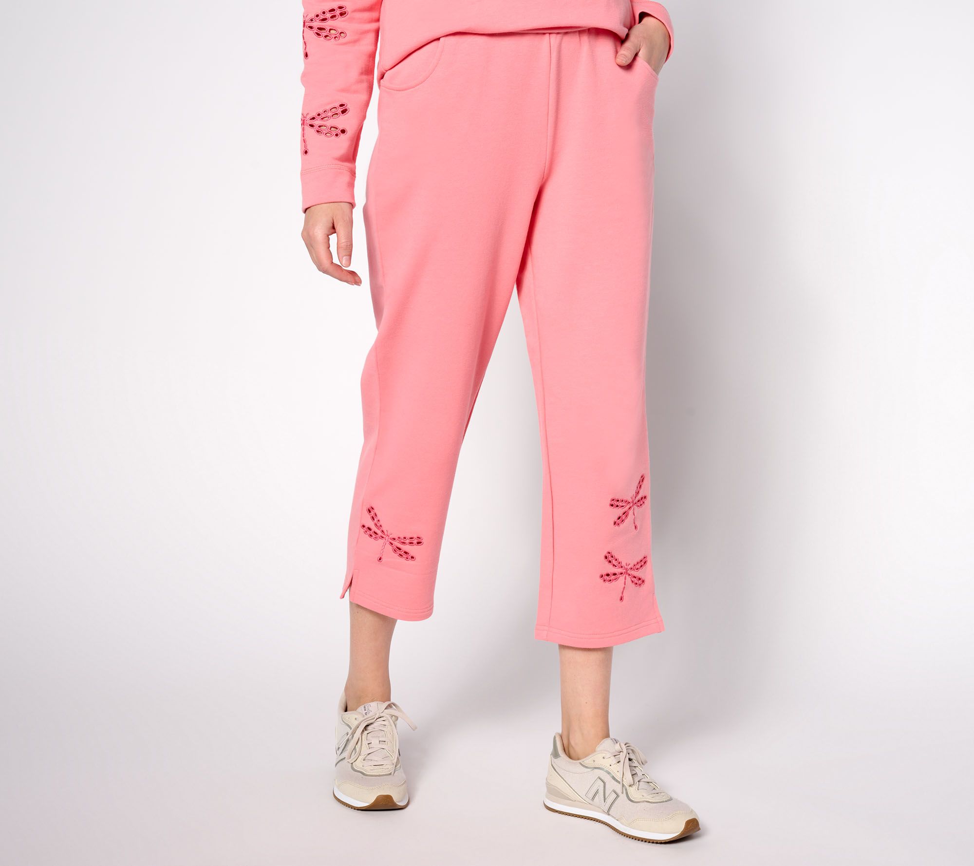 "As Is" Quacker Factory Regular Eyelet Elegance French Terry Crop Pant