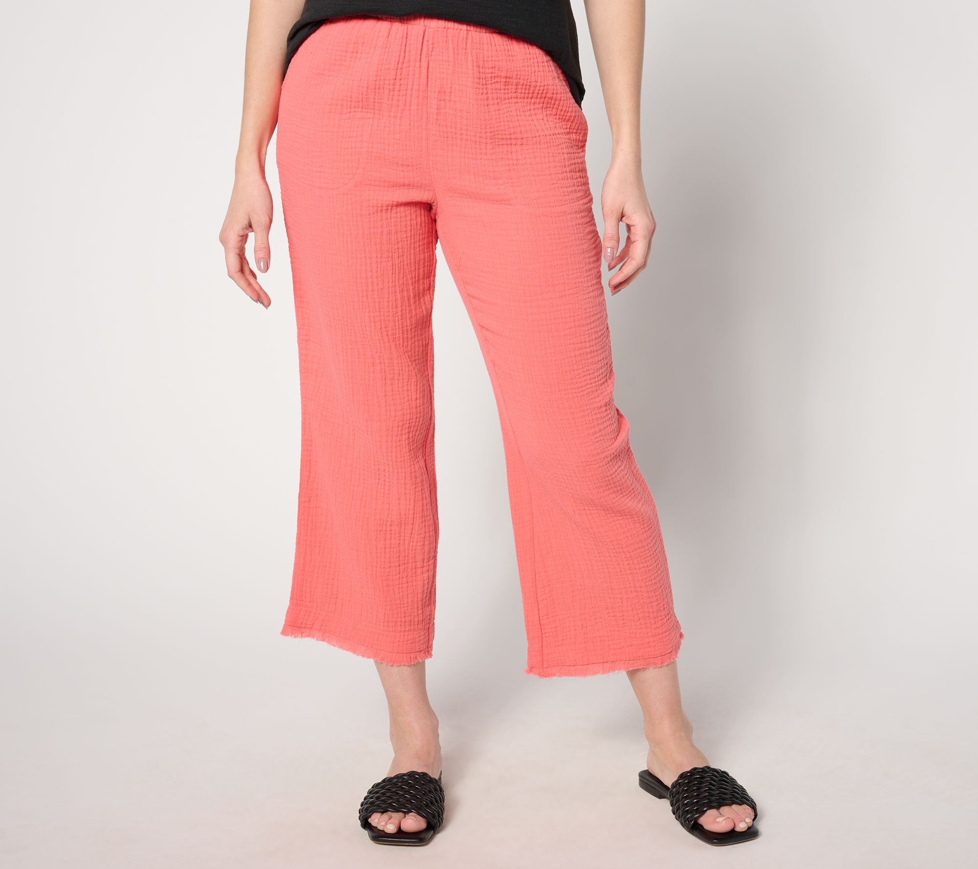 "As Is" Belle Beach by Kim Gravel Regular Cotton Gauze Frayed Pant