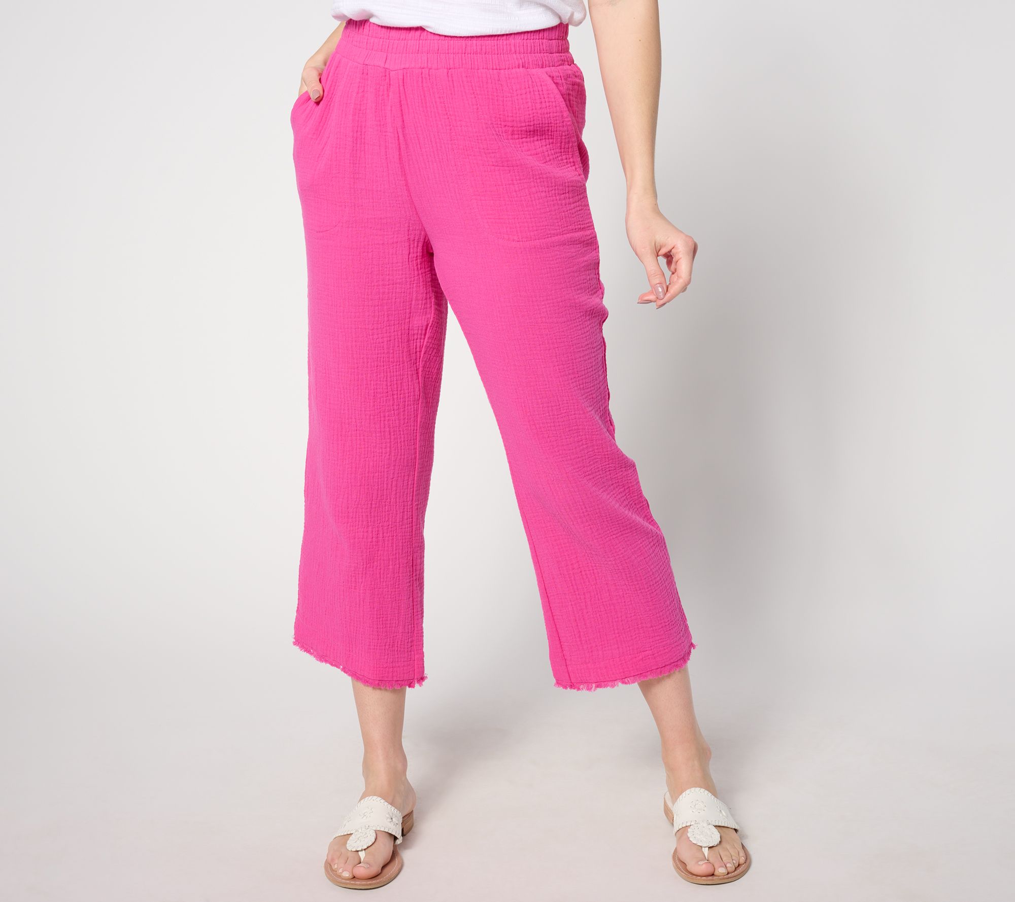 "As Is" Belle Beach by Kim Gravel Regular Cotton Gauze Frayed Pant