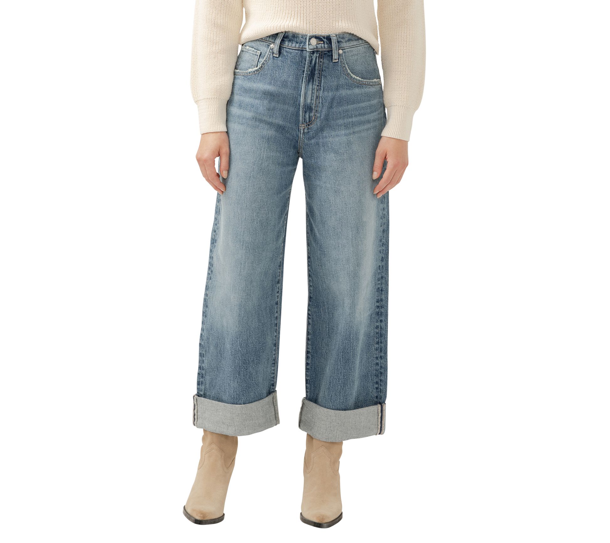 Silver Jeans Co . Women's 90s M id Rise Wide Le g Jeans