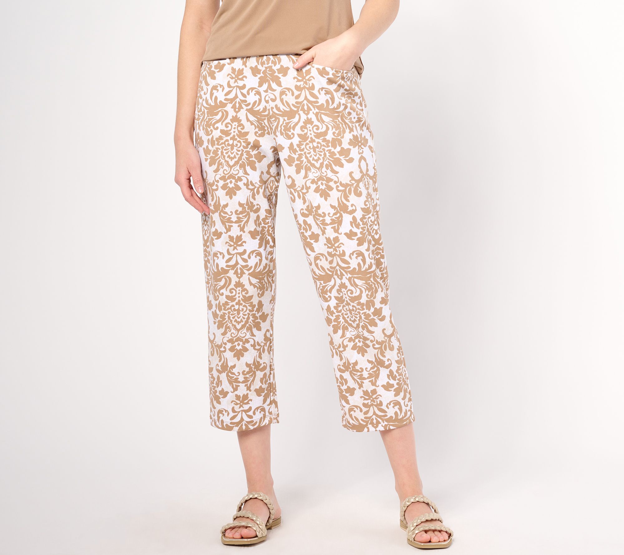 "As Is" Susan Graver Petite Printed LK Fusion Slim Leg Crop Pants