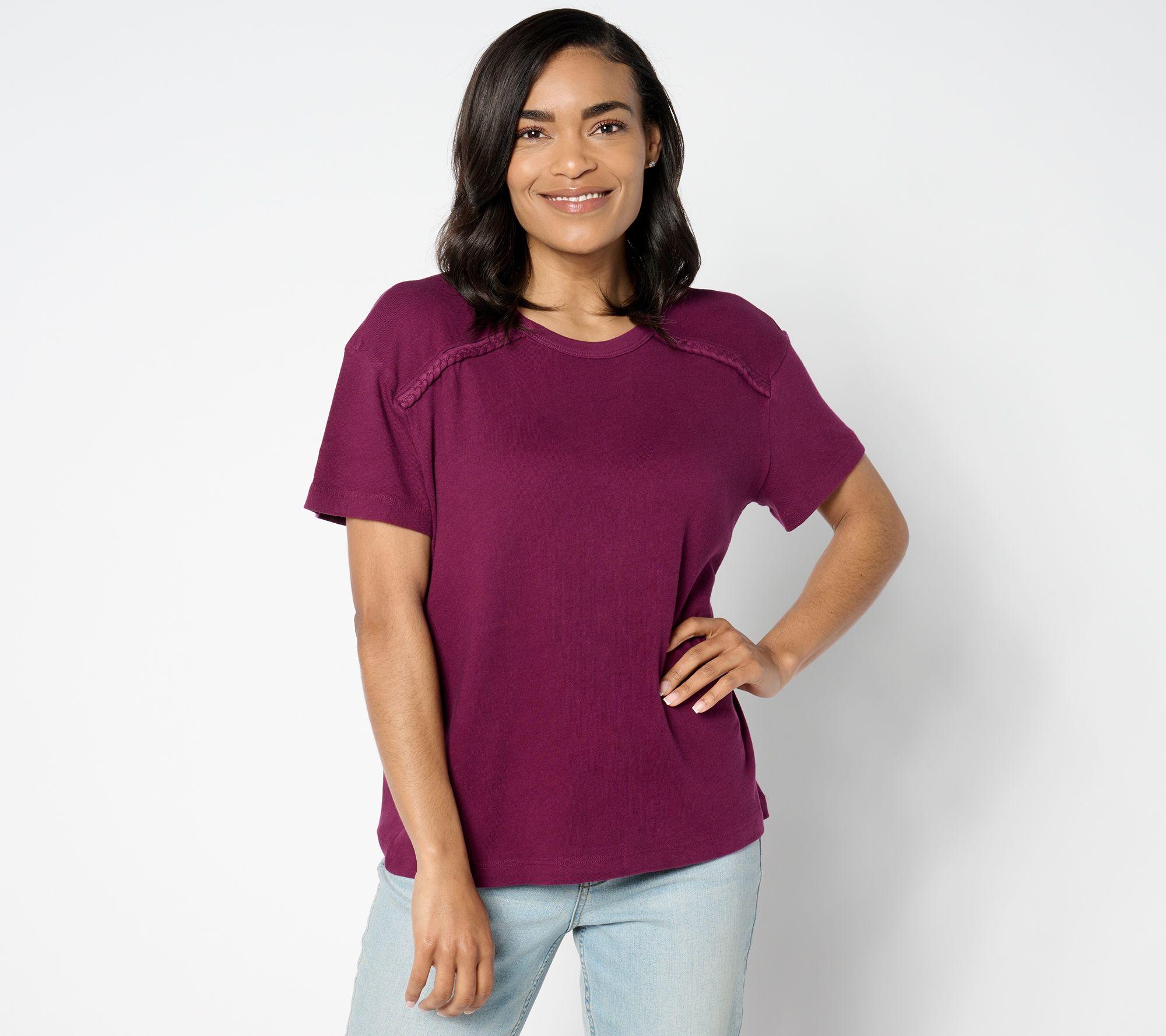 "As Is" Peace Love World Boheme Braided Crew Neck Tee Shirt