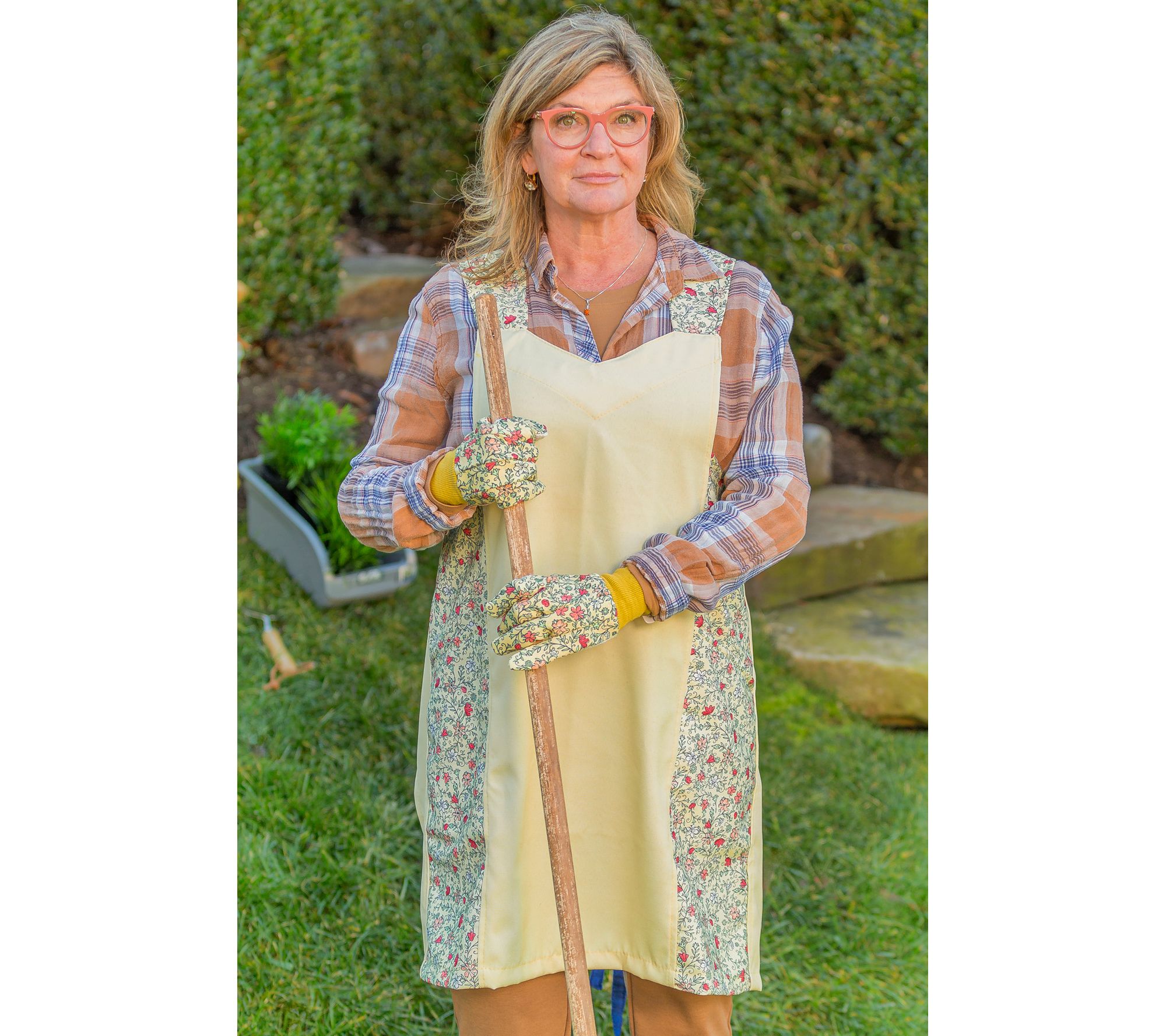 "As Is" Evergreen Edith Floral Gardener Full Apron and Gloves