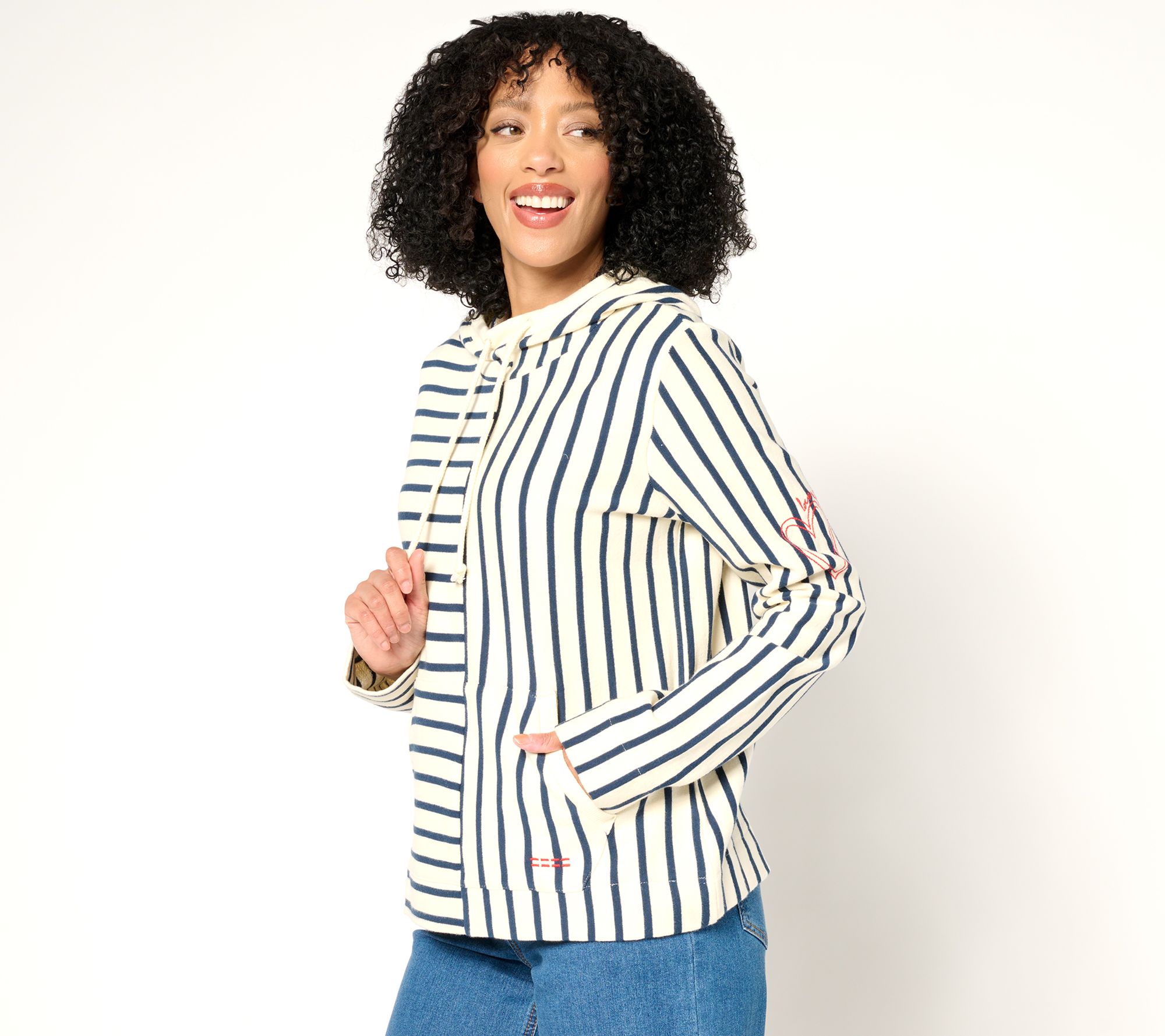  Peace Love World 100% Cotton Mixed Striped Hooded Tunic