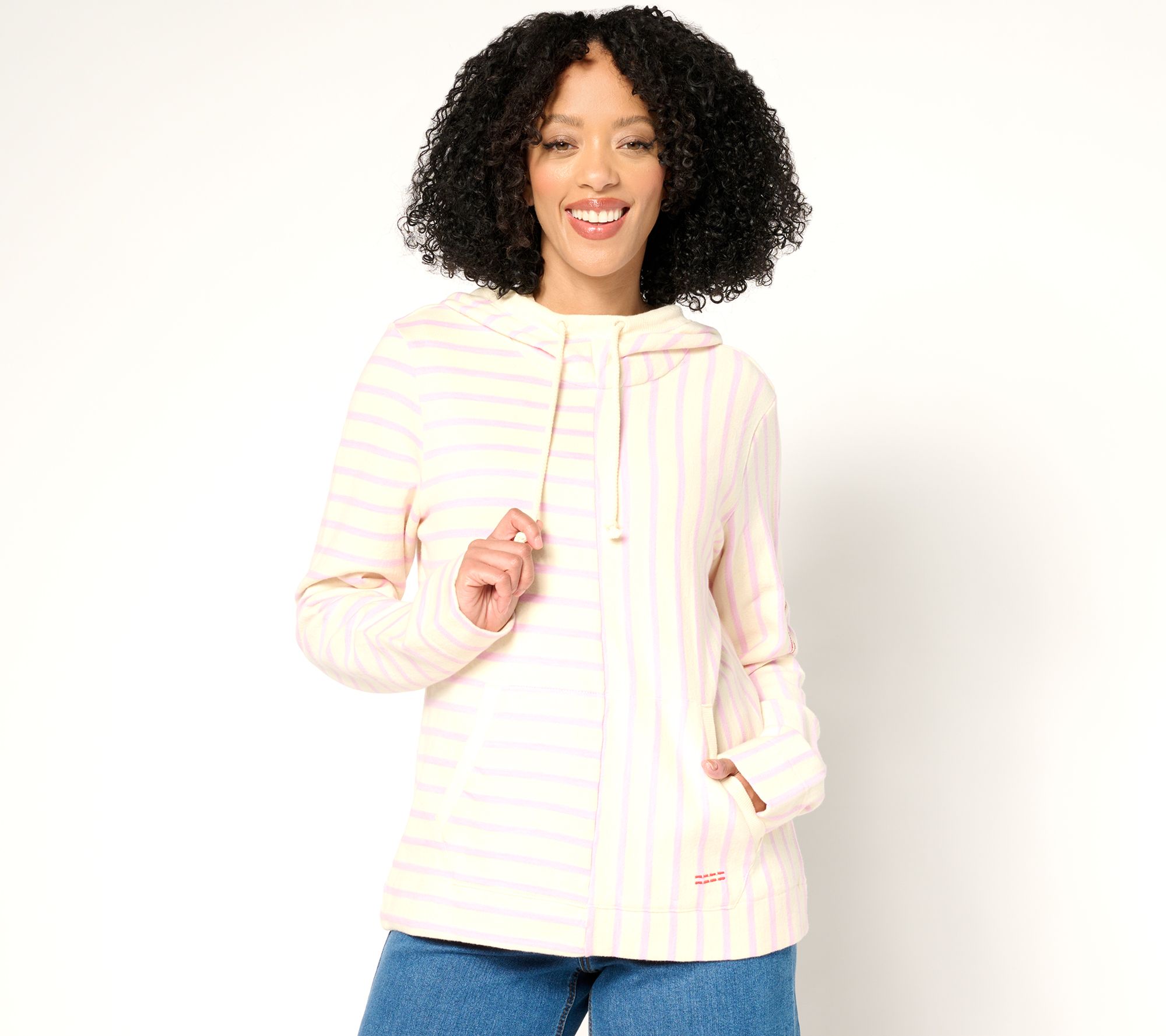 Peace Love World 100% Cotton Mixed Striped Hooded Tunic