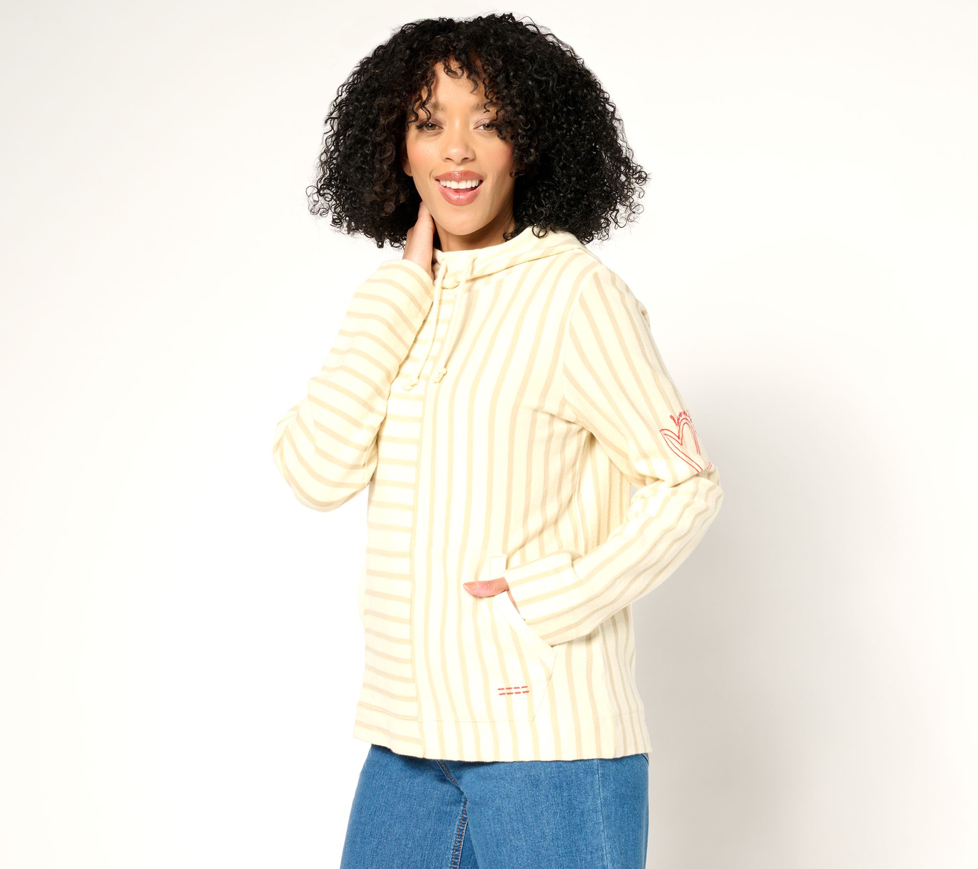 Peace Love World 100% Cotton Mixed Striped Hooded Tunic