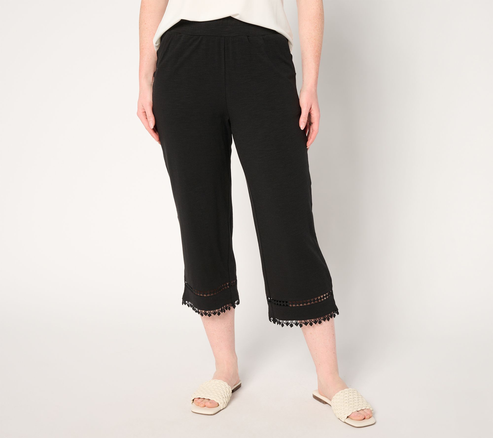 Belle by Kim Gravel Regular Slub Knit Diamond Trim Capri Pant