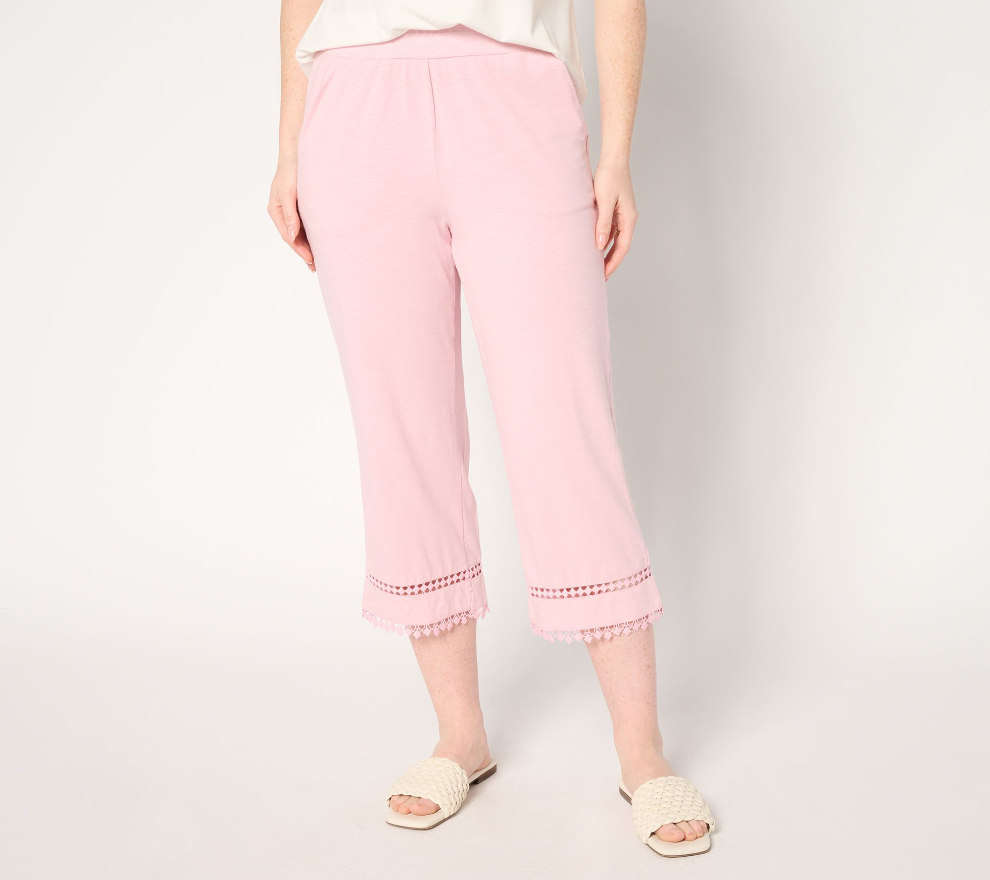 Belle by Kim Gravel Regular Slub Knit Diamond Trim Capri Pant