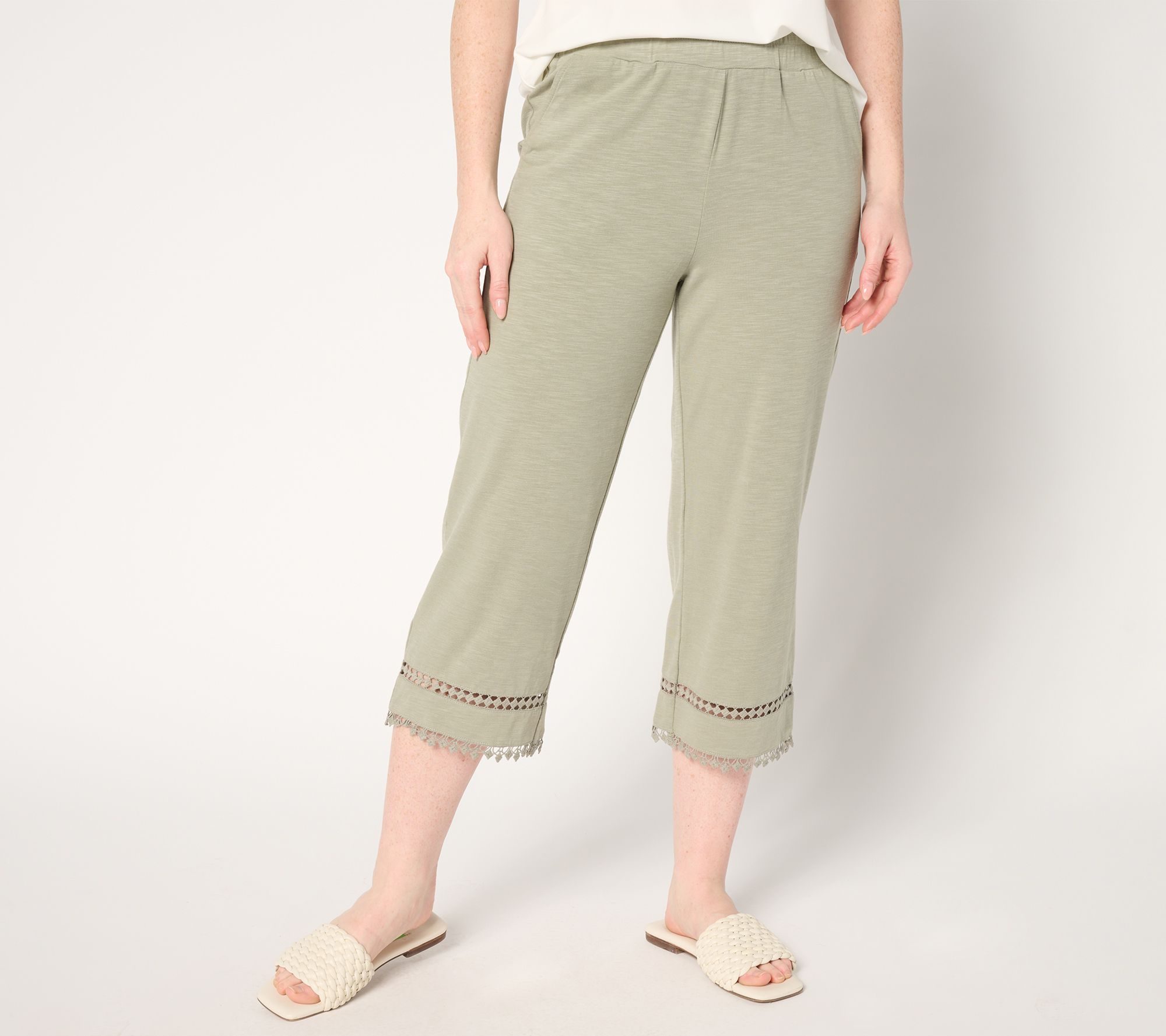 Belle by Kim Gravel Regular Slub Knit Diamond Trim Capri Pant