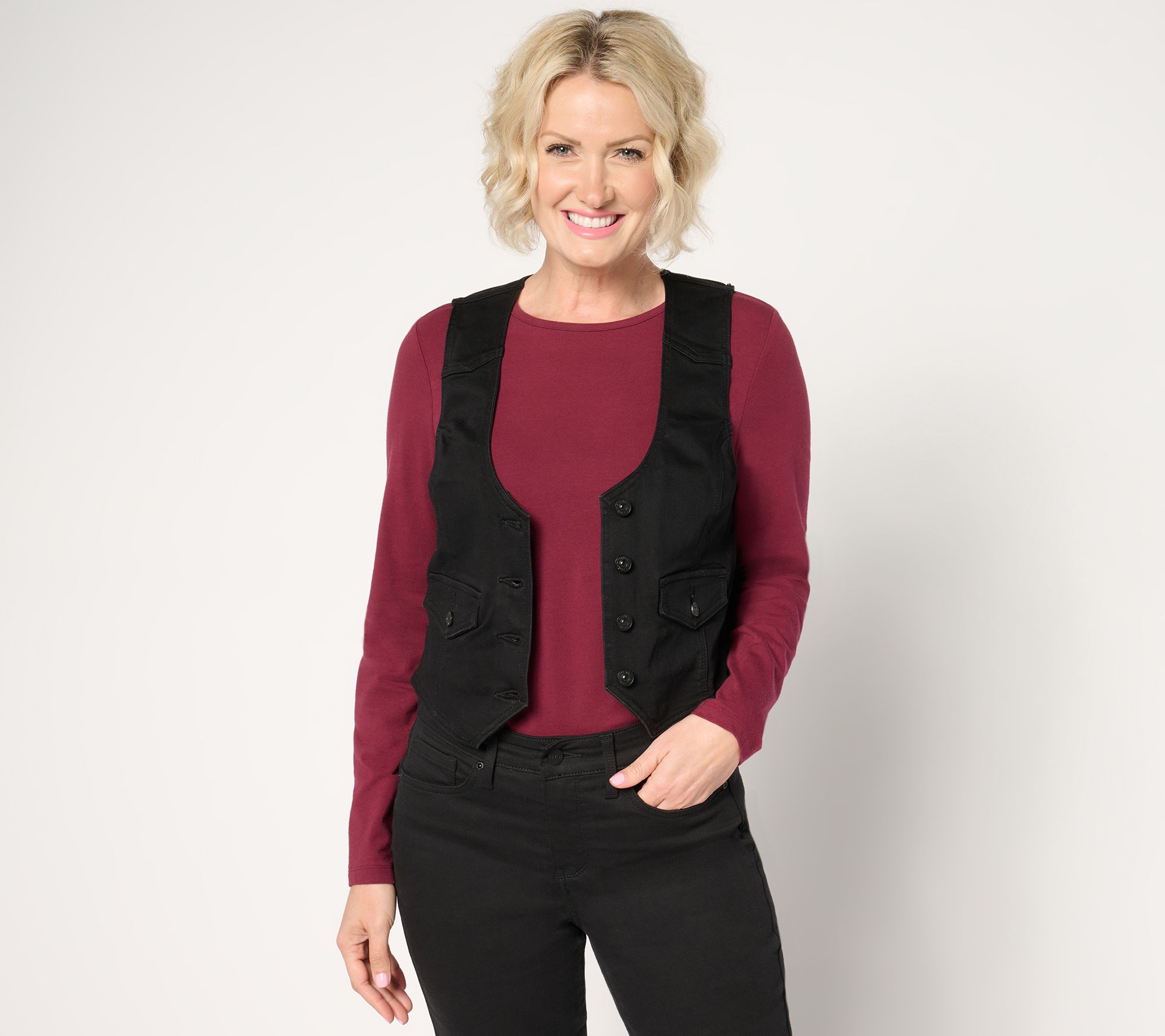 "As Is" nicole by Nicole Miller Button Front Denim Vest