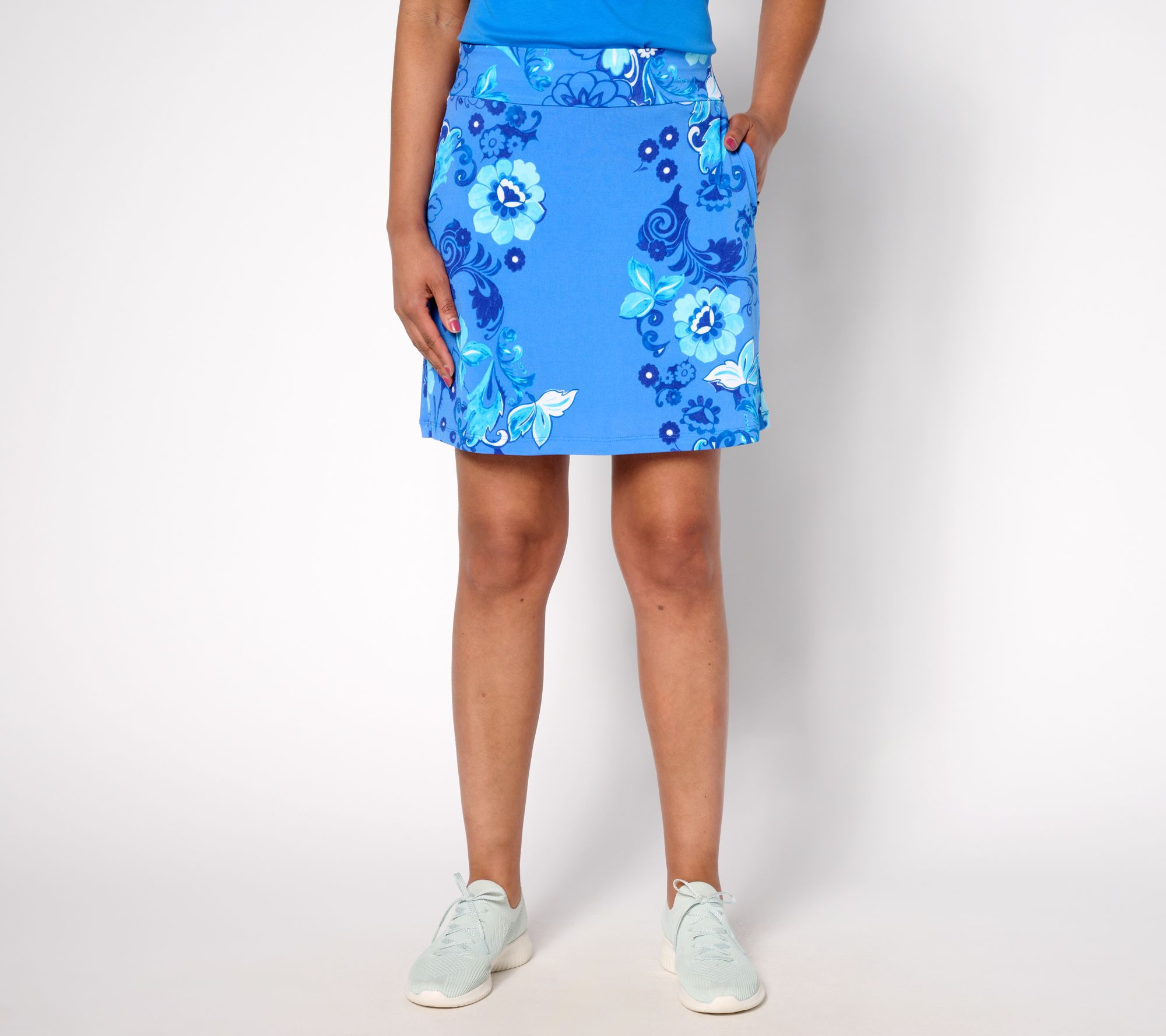  Susan Graver Courtside Social Petite Printed Liquid Knit Skort