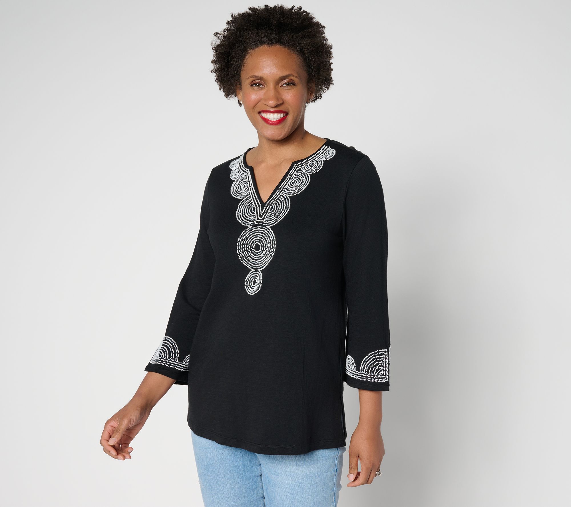 Bellisima by Kim Gravel Regular Slub Knit Boutique Beaded Tunic
