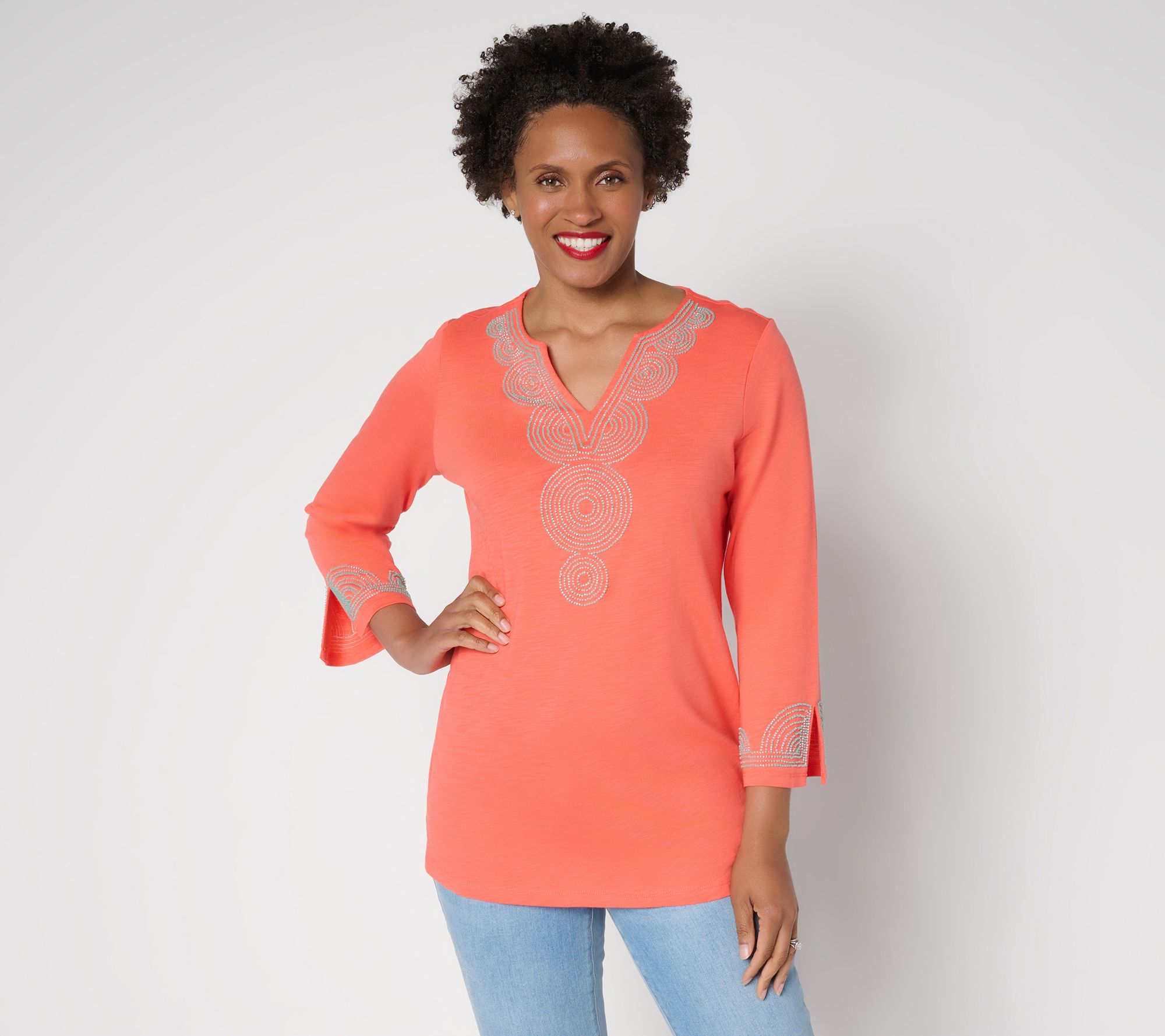 Bellisima by Kim Gravel Regular Slub Knit Boutique Beaded Tunic