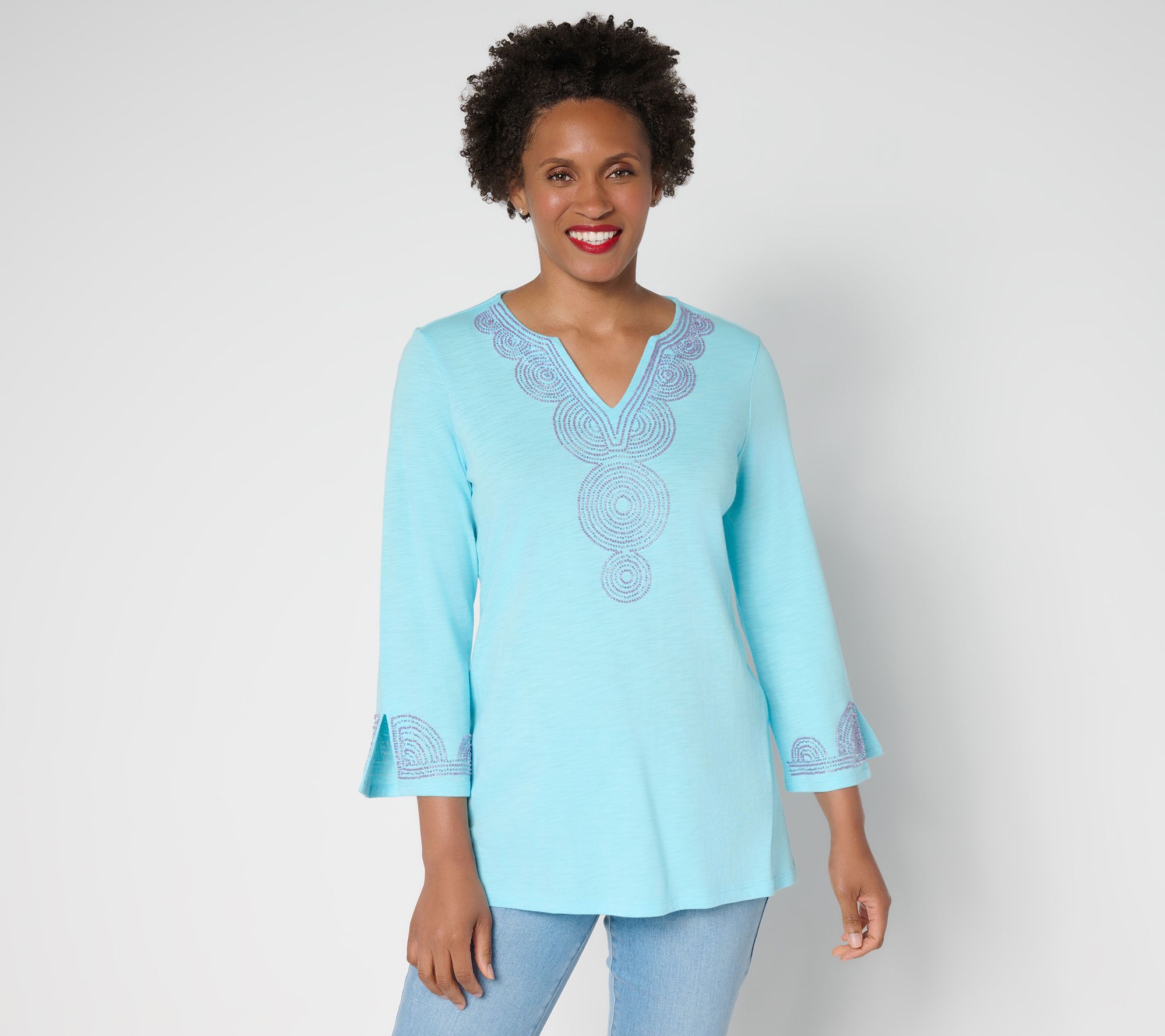 Bellisima by Kim Gravel Regular Slub Knit Boutique Beaded Tunic