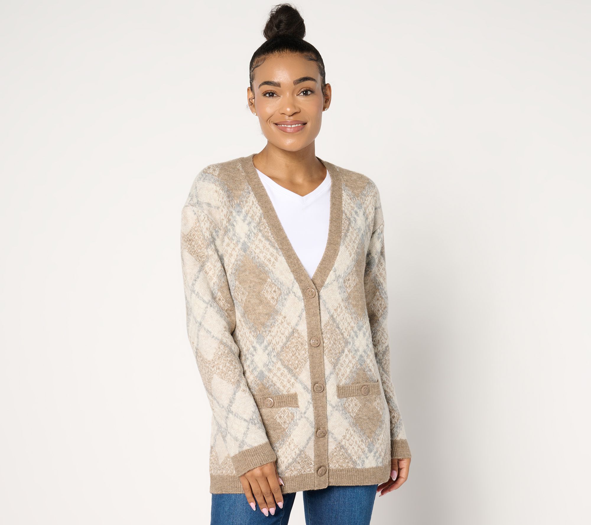 "As Is" Isaac Mizrahi Live! Estate Plaid Button Front Cardigan