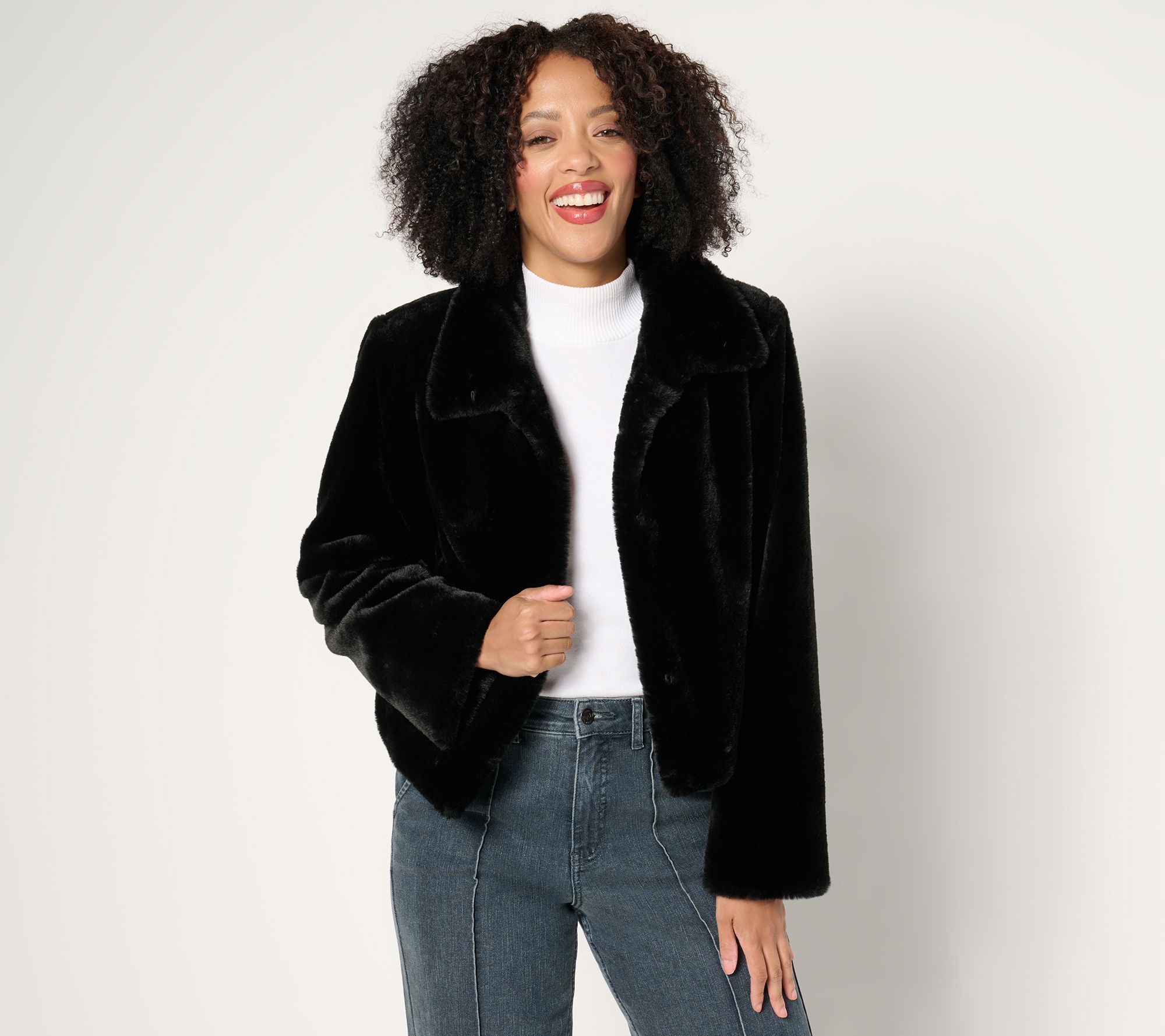 "As Is" Dennis Basso Faux Fur Cropped Jacket w/ Convertible Collar